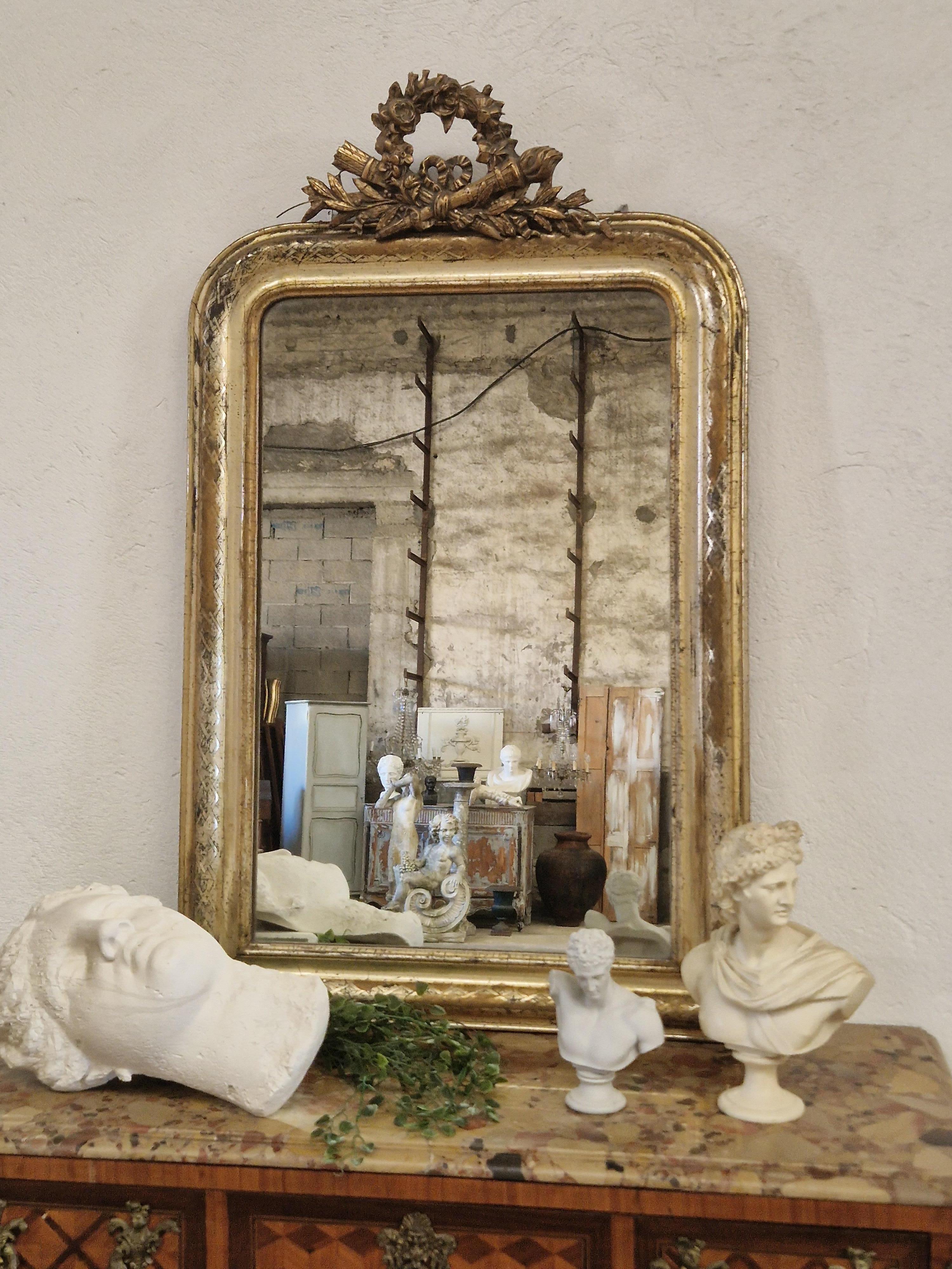 19th Century French Mirror Louis XVI Style Gilded In Fair Condition In Buxton, GB