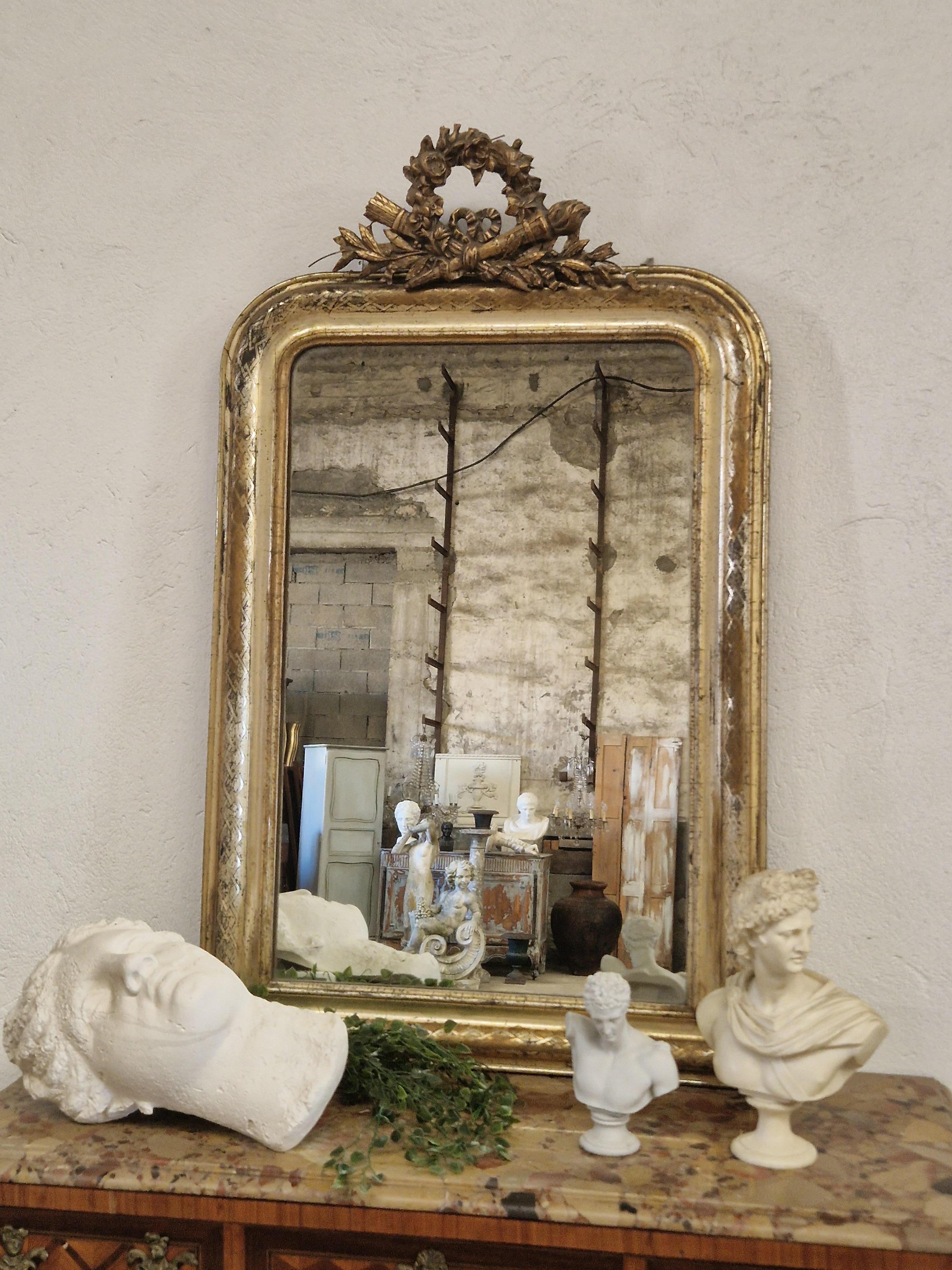 19th Century French Mirror Louis XVI Style Gilded 5