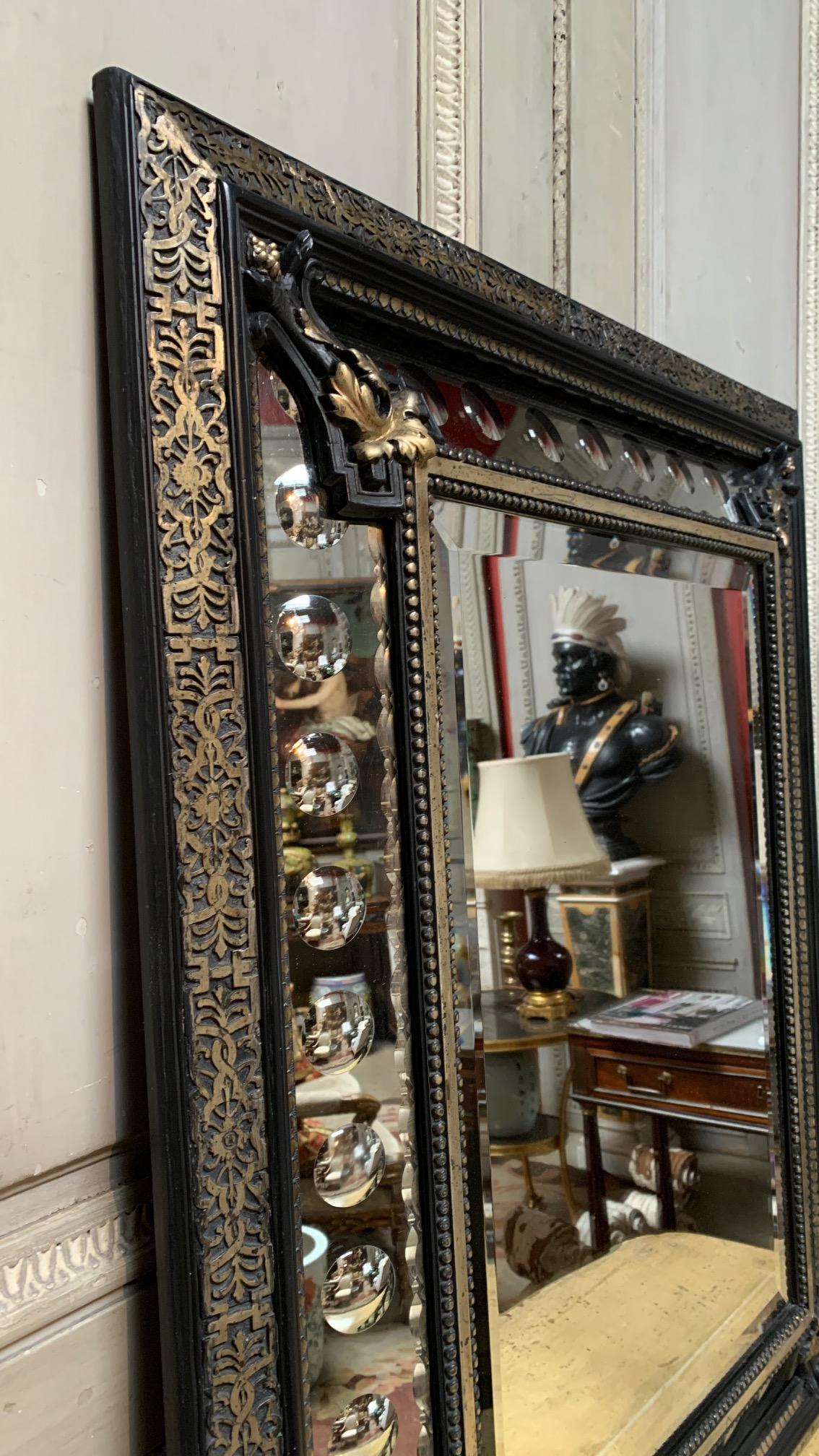 Régence 19th Century French Mirror with an Ebonized and Silvered Bronze Finish  