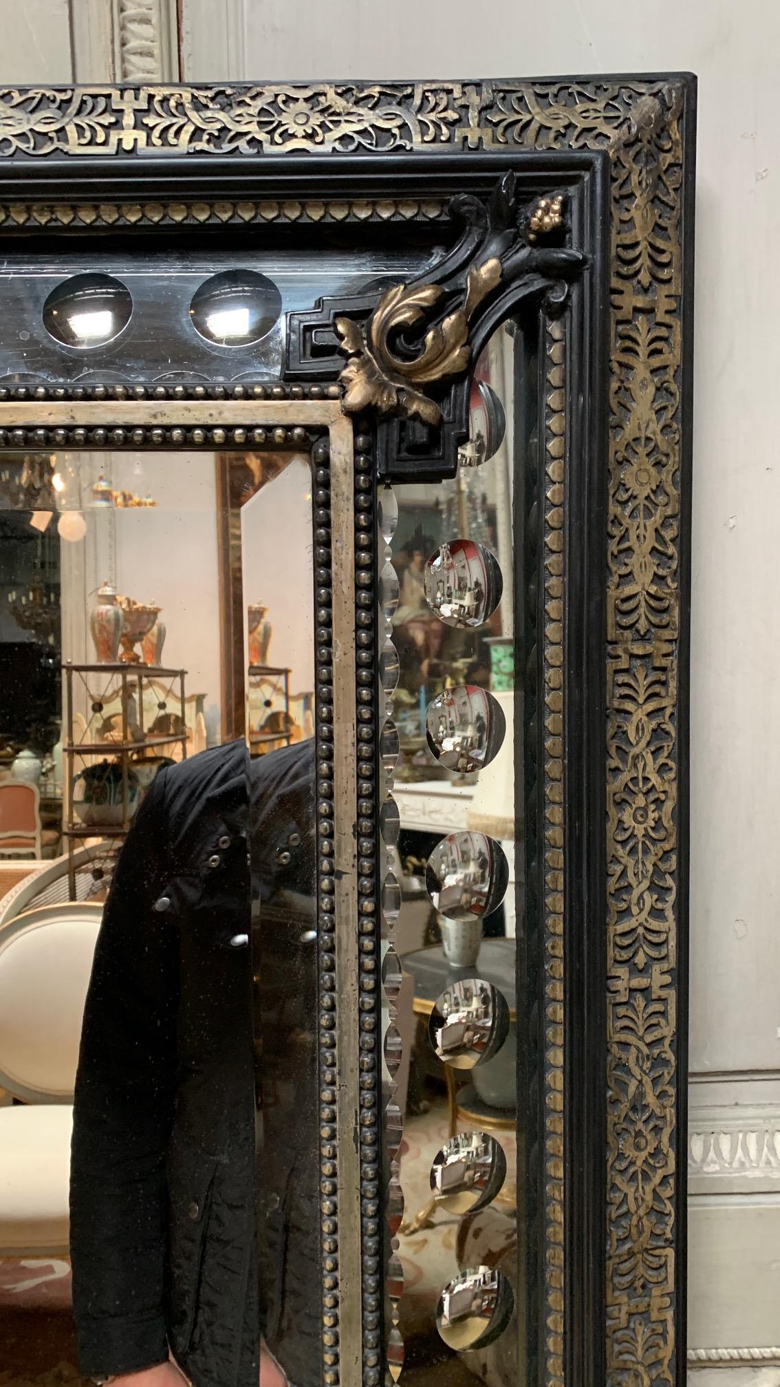 19th Century French Mirror with an Ebonized and Silvered Bronze Finish   In Good Condition In Dallas, TX