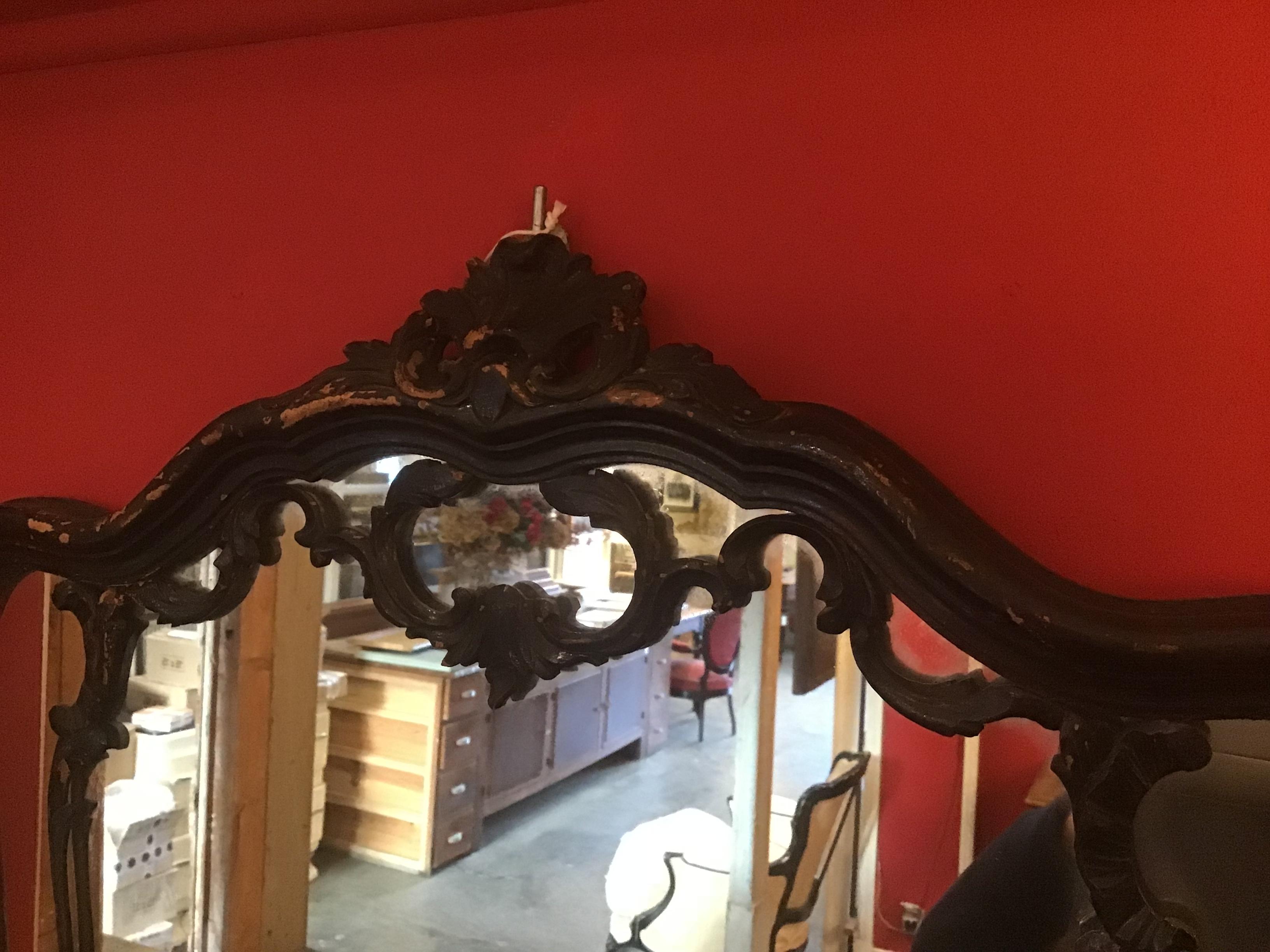 19th Century French Mirror with Black Lacquered Wood Frame from 1890s 5