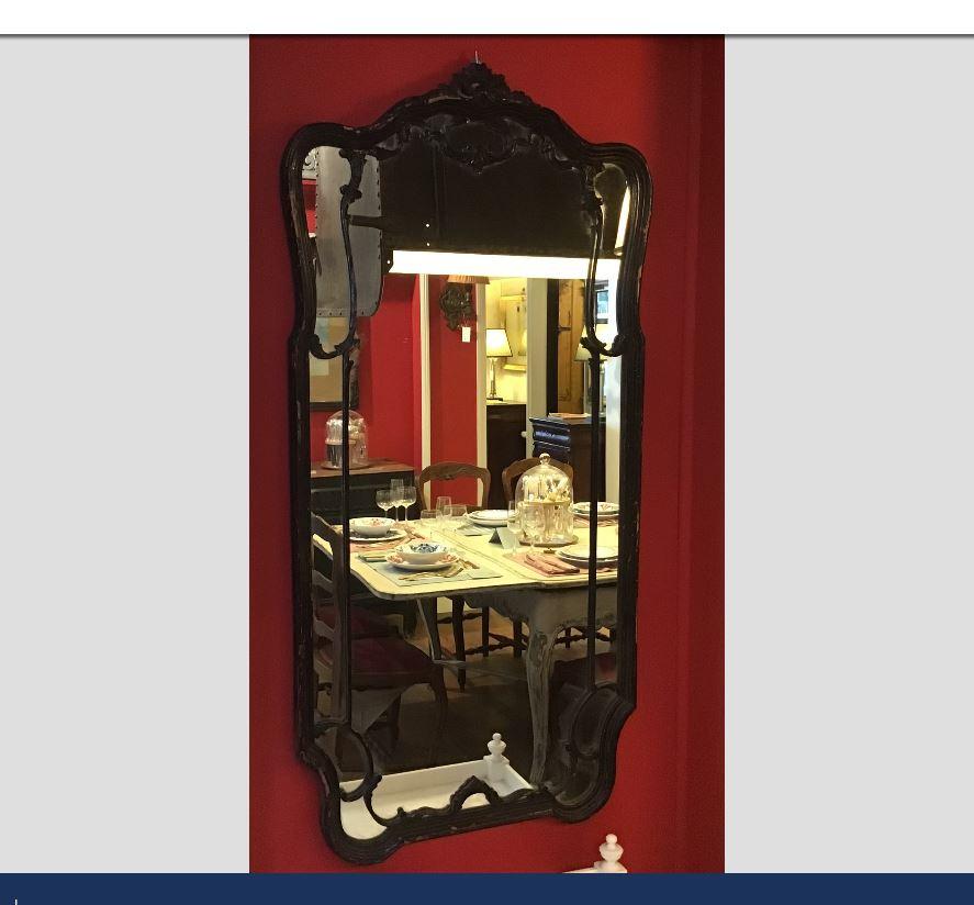 Art Nouveau 19th Century French Mirror with Black Lacquered Wood Frame from 1890s