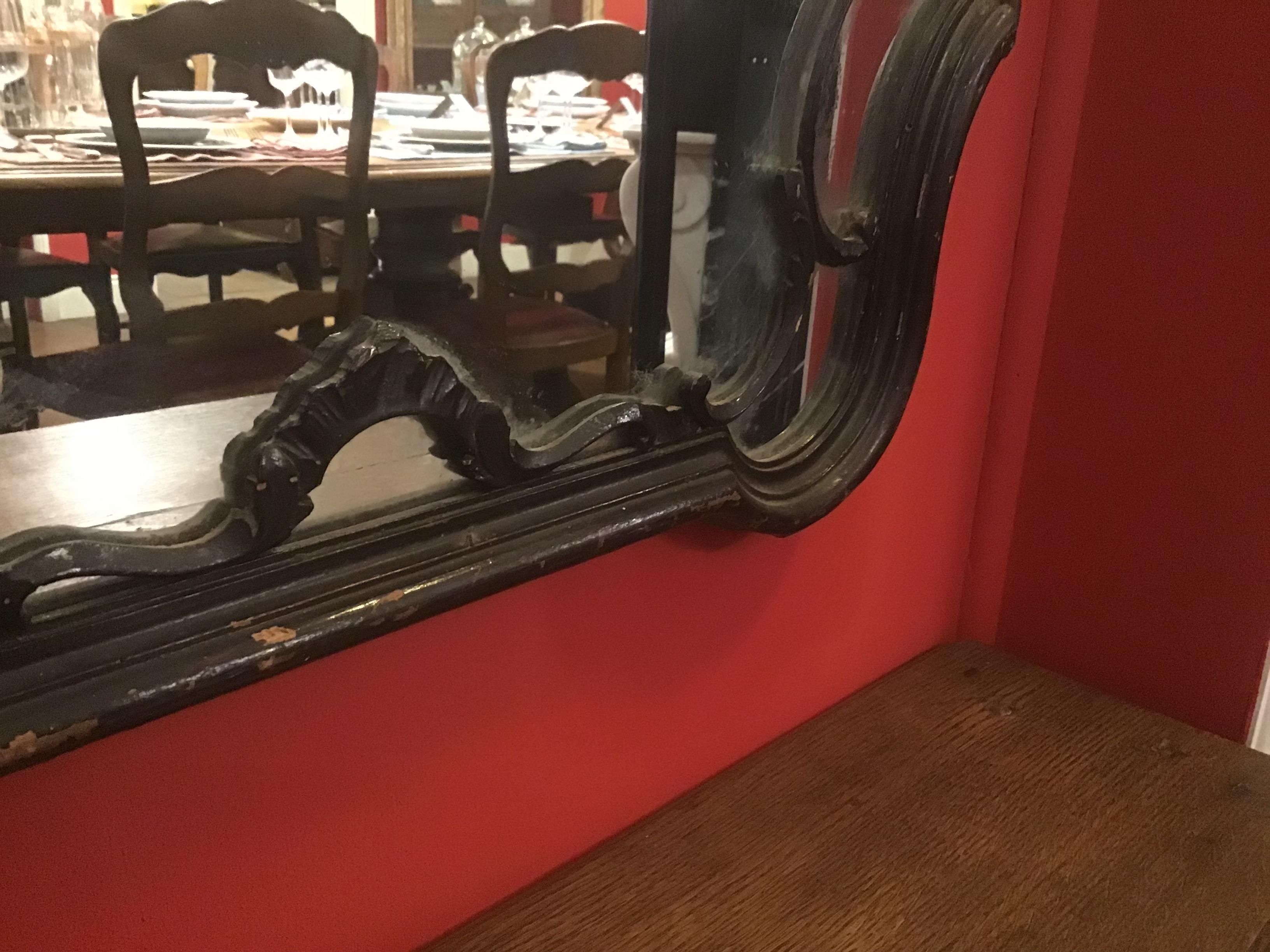 19th Century French Mirror with Black Lacquered Wood Frame from 1890s 4