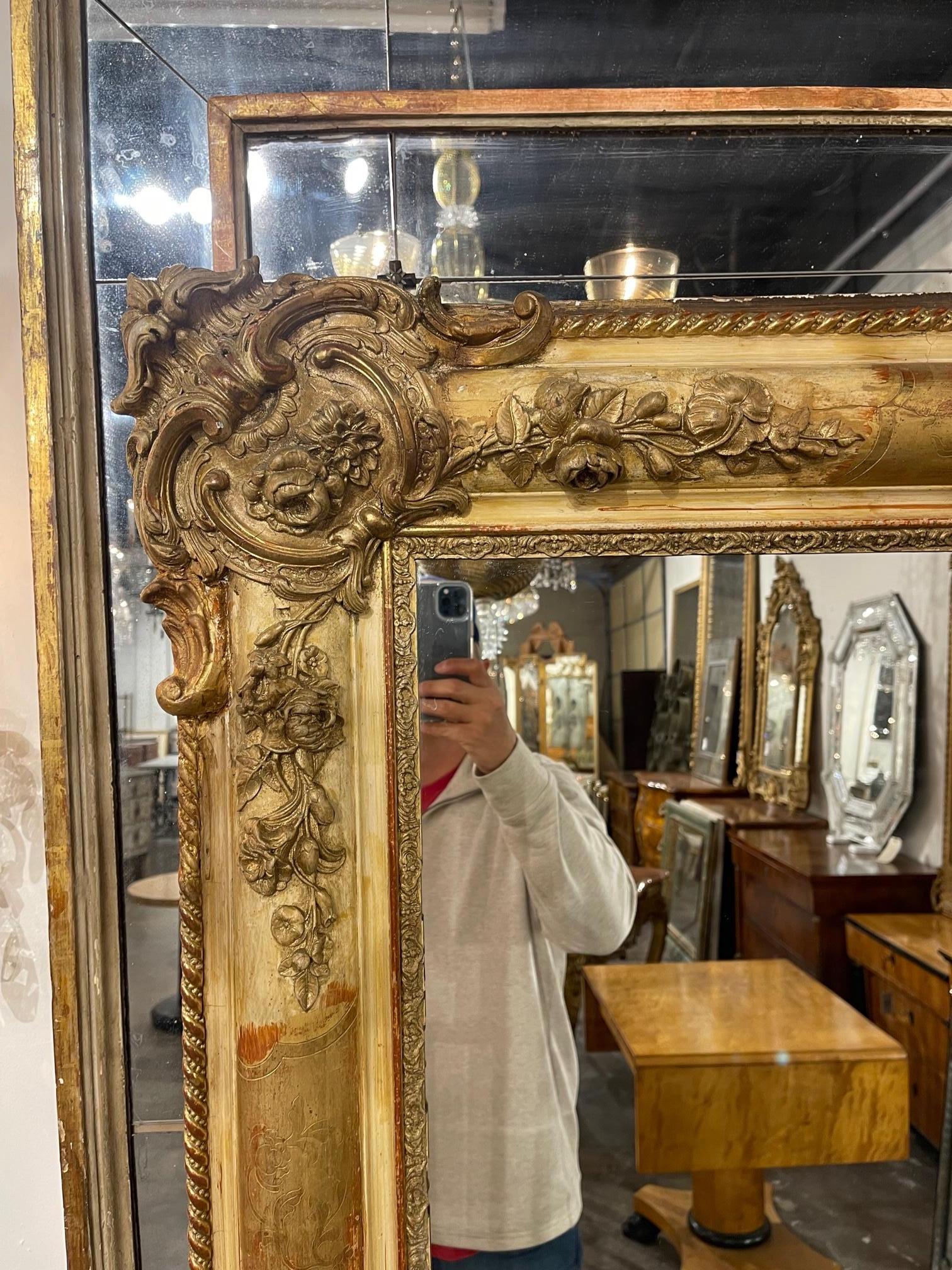 Verre mercuré Miroir français du 19ème siècle avec verre mercuré divisé d'origine