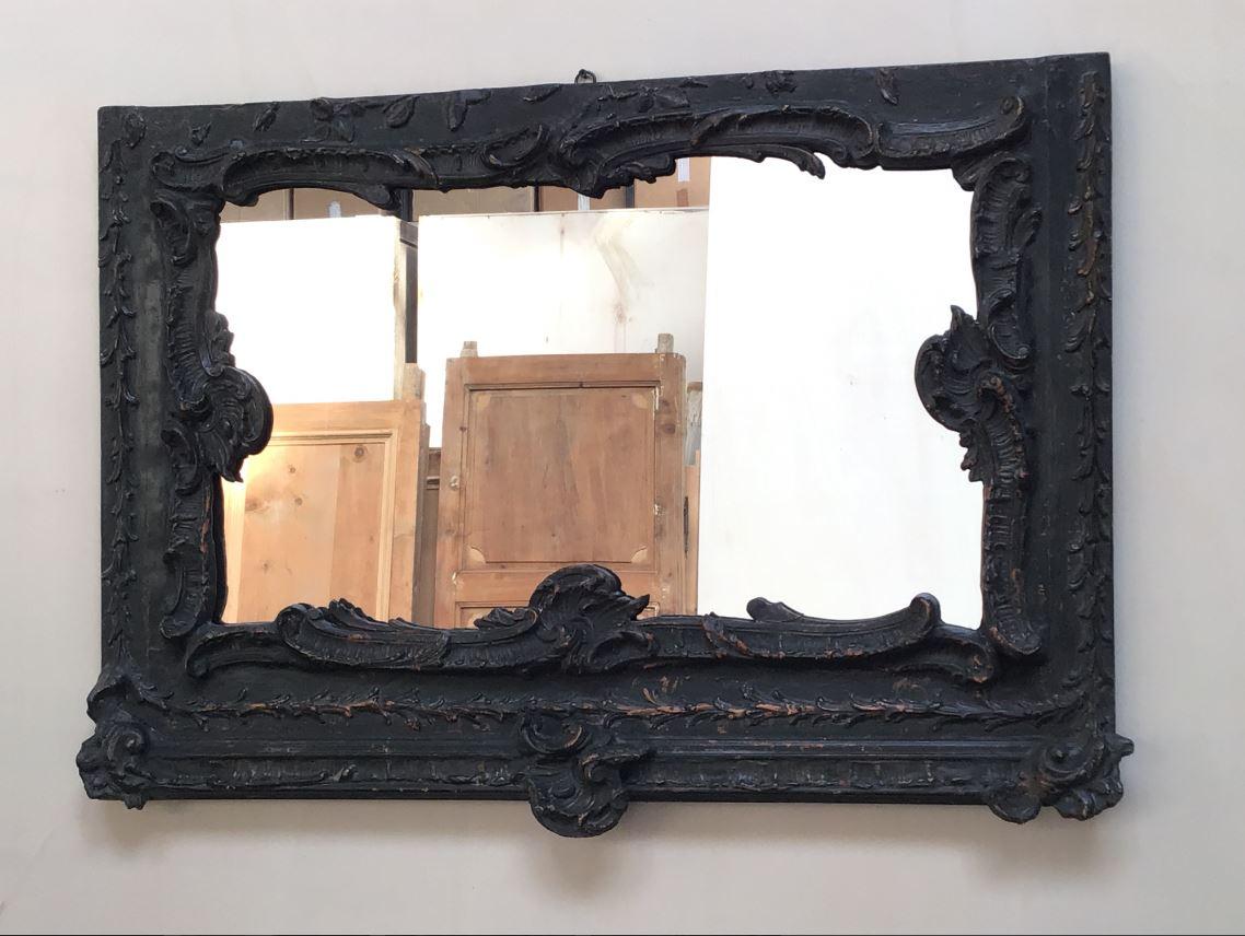 19th century French mirror with wooden carved painted frame, 1890s.
