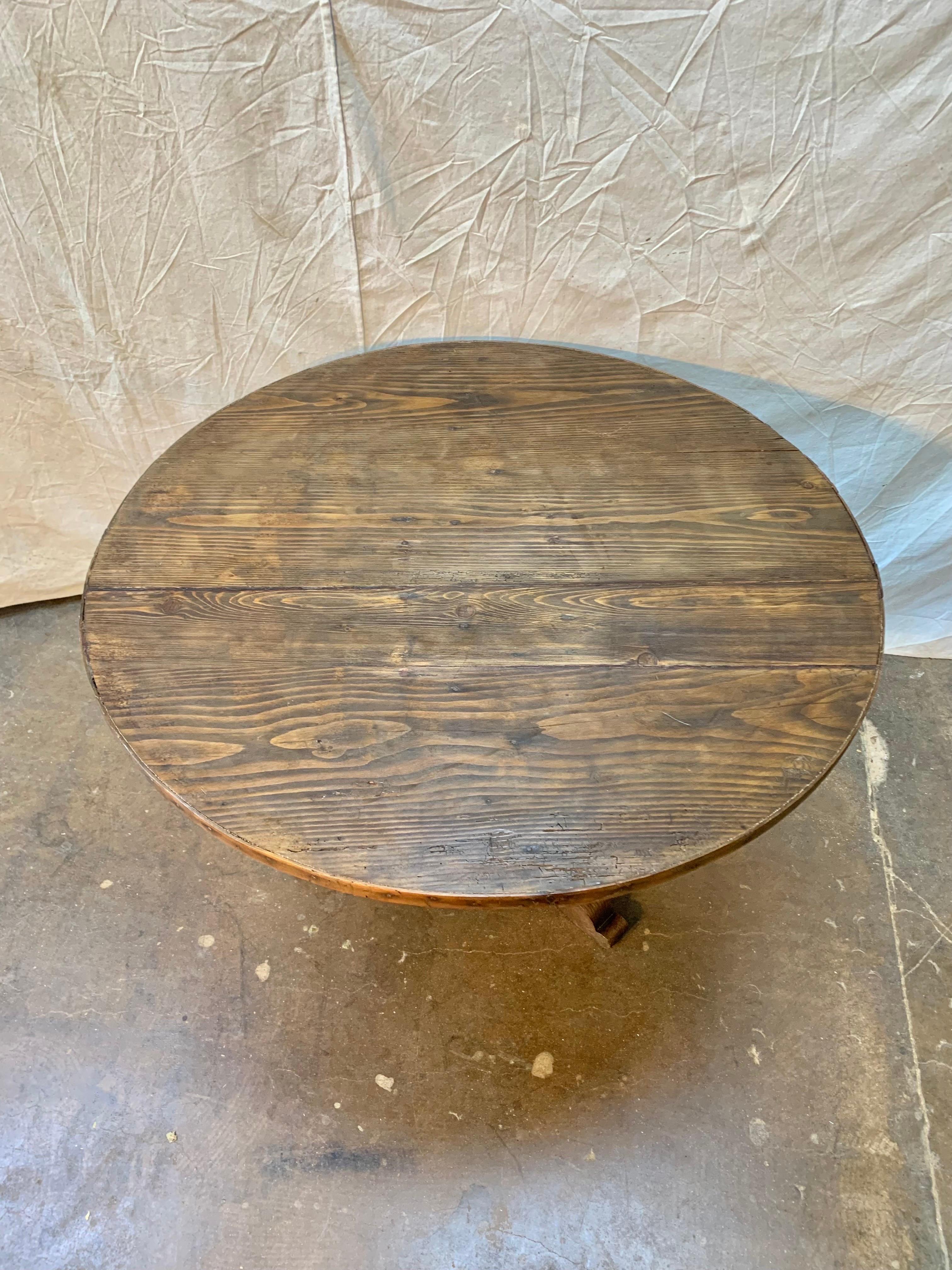 Pine 19th Century French Mixed Wood Center Table For Sale