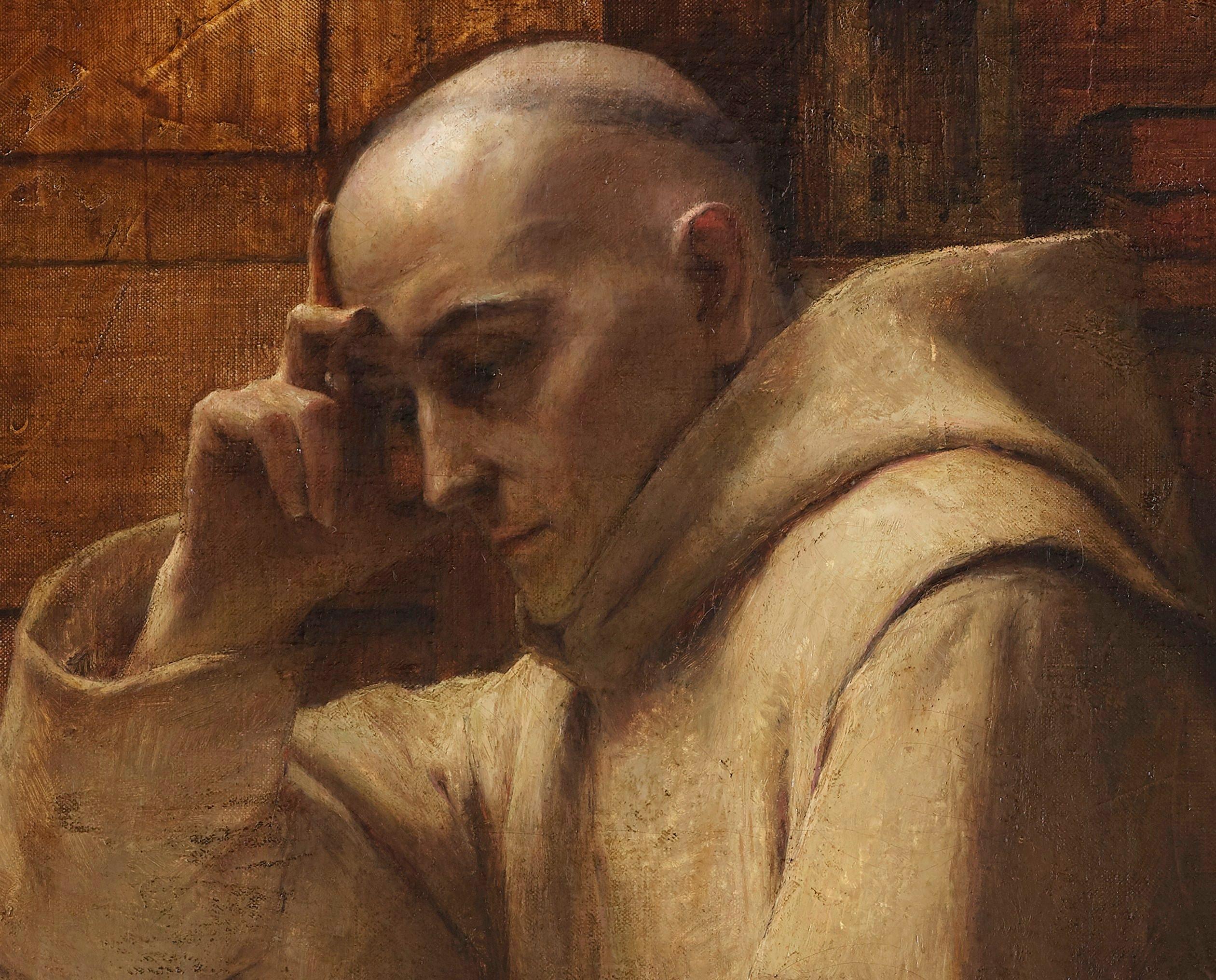 19th Century French Monk Oil Painting in Gilt Frame Signed J. Bastet, 1894 7