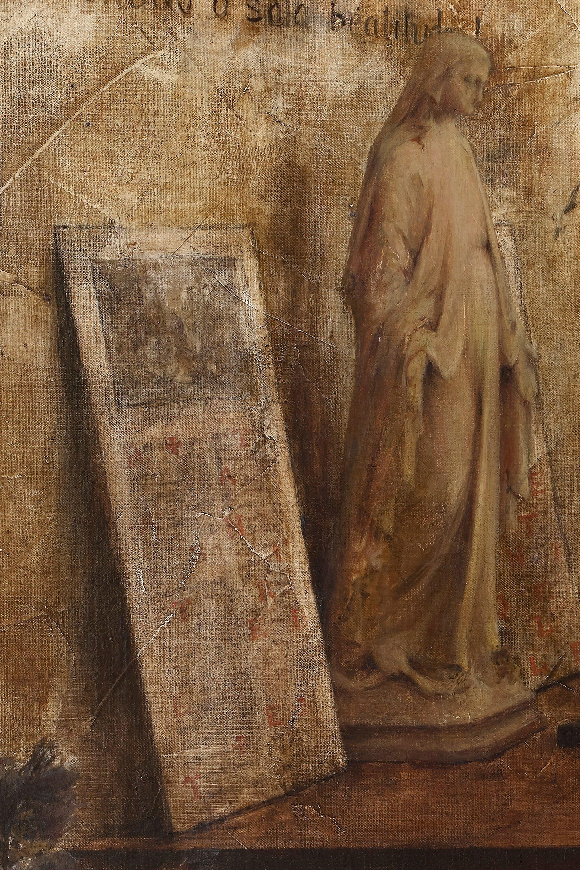 19th Century French Monk Oil Painting in Gilt Frame Signed J. Bastet, 1894 13
