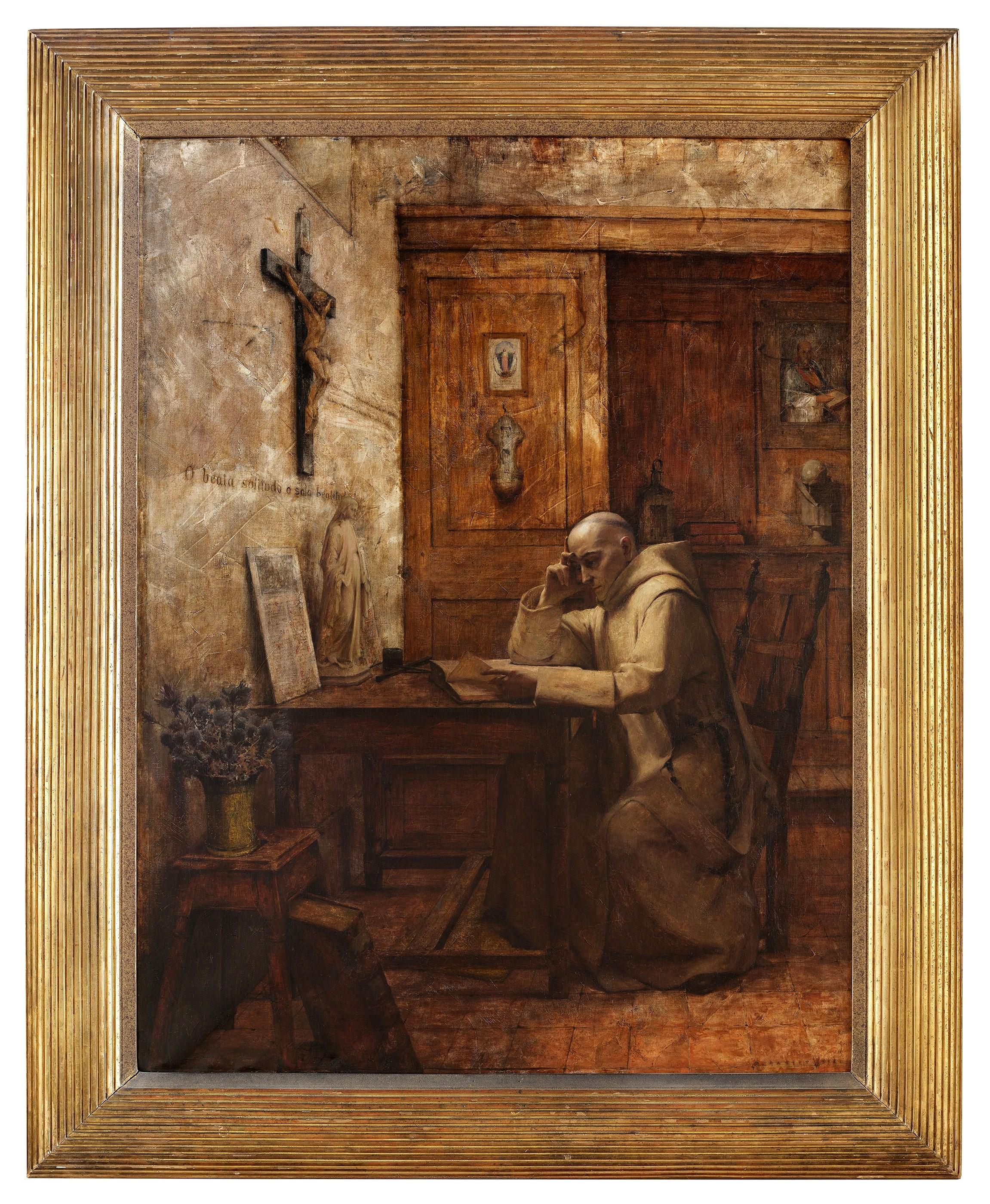 19th Century French Monk Oil Painting in Gilt Frame Signed J. Bastet, 1894 4