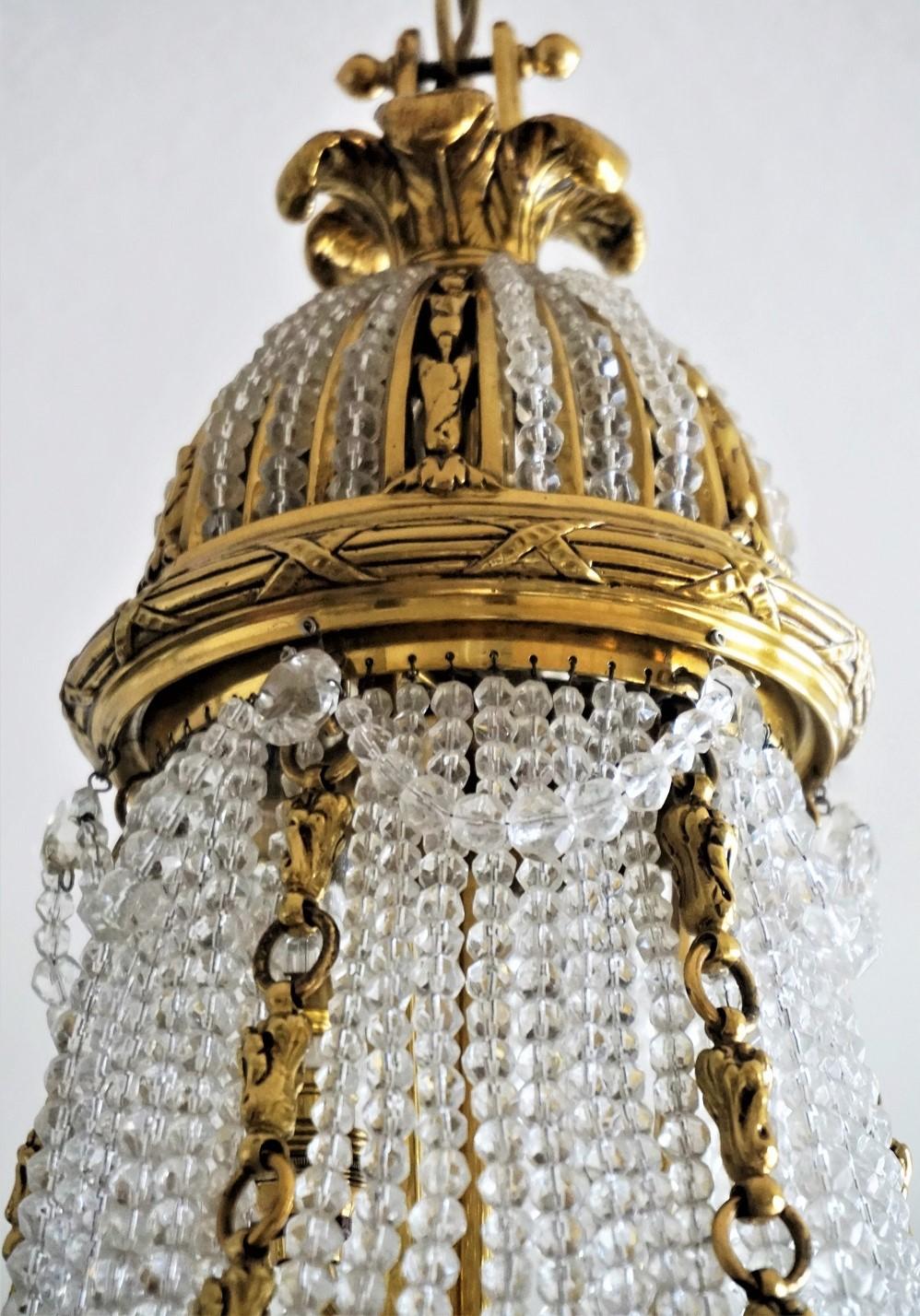 19th Century French Empire Gilt Bronze Beaded Crystal Chandelier 5