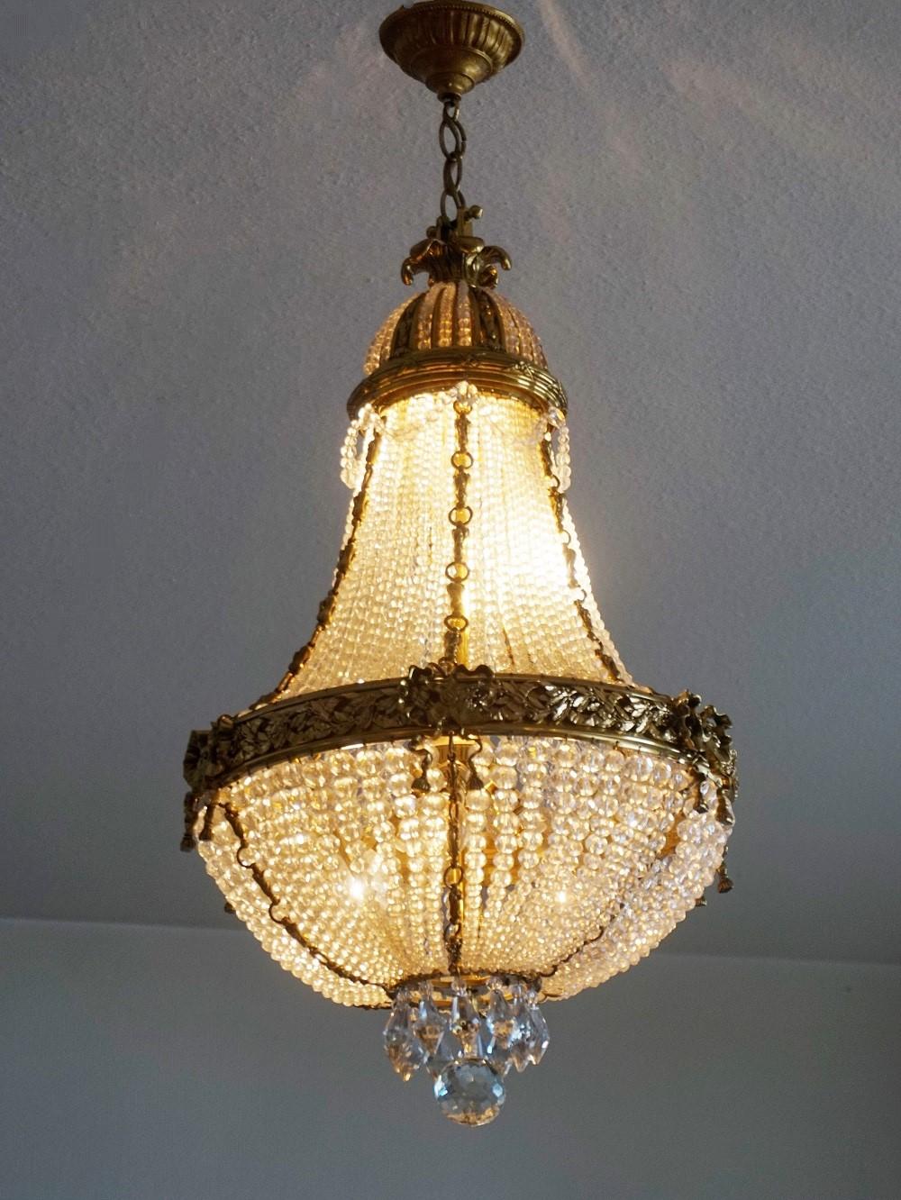 19th Century French Empire Gilt Bronze Beaded Crystal Chandelier 7