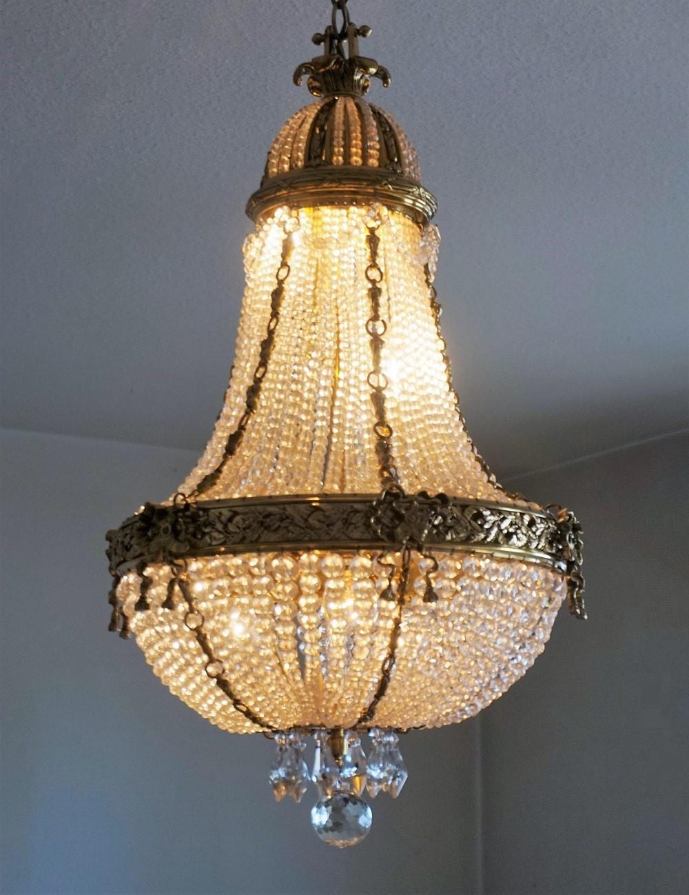 19th Century French Empire Gilt Bronze Beaded Crystal Chandelier 8