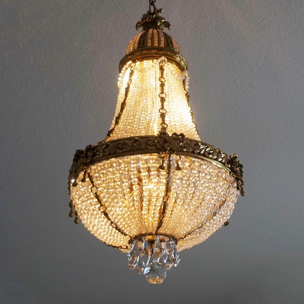19th Century French Empire Gilt Bronze Beaded Crystal Chandelier 9