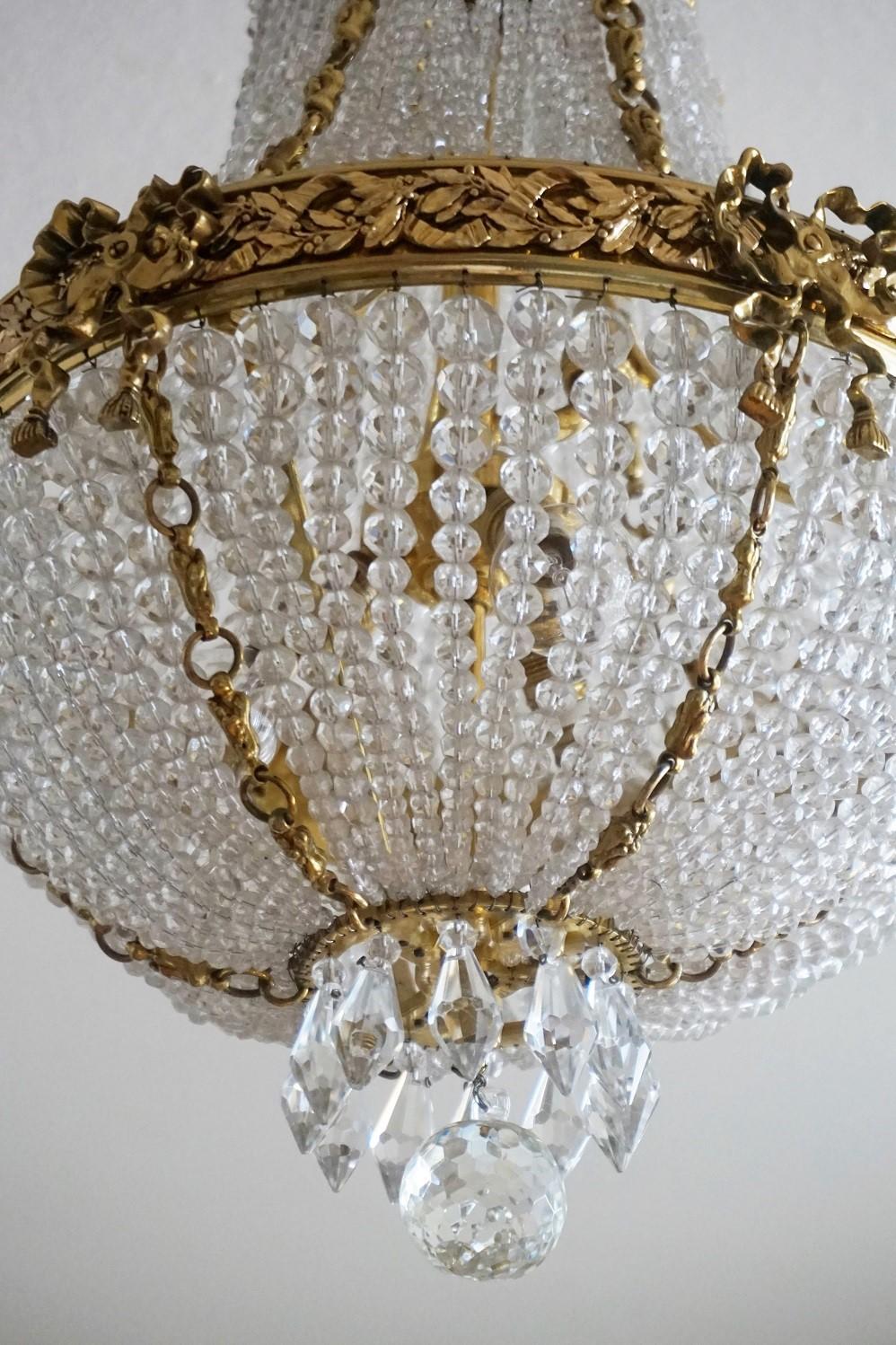 19th Century French Empire Gilt Bronze Beaded Crystal Chandelier 3