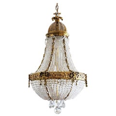 19th Century French Montgolfier Empire Bronze Crystal Beaded Chandelier