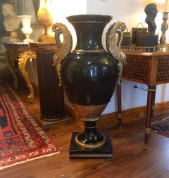 19th Century French Monumental Terracotta Cobalt Blue Glazed Vase-Urn
