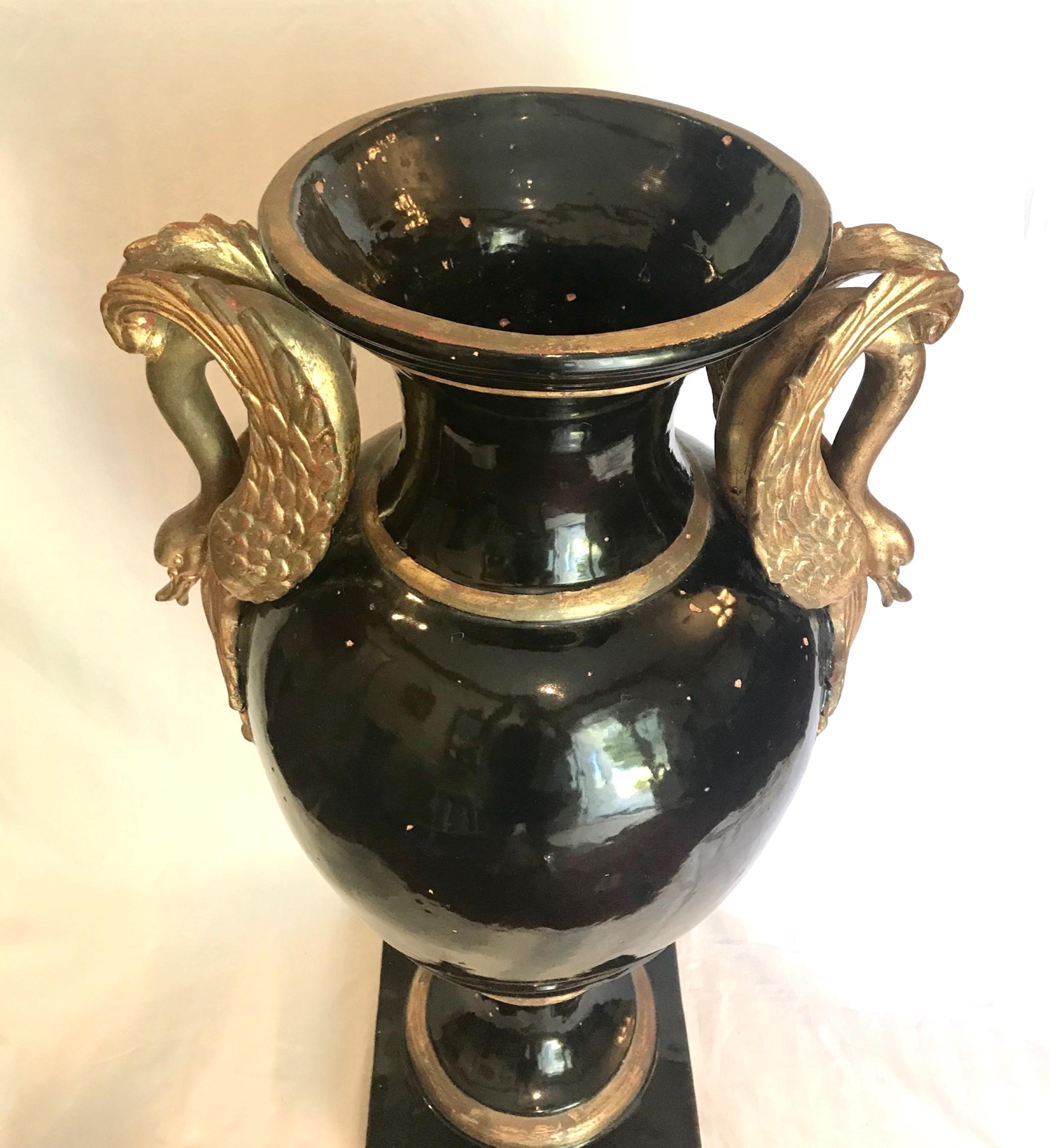 19th Century French Monumental Terracotta Cobalt Blue Glazed Vase-Urn In Good Condition For Sale In Vero Beach, FL
