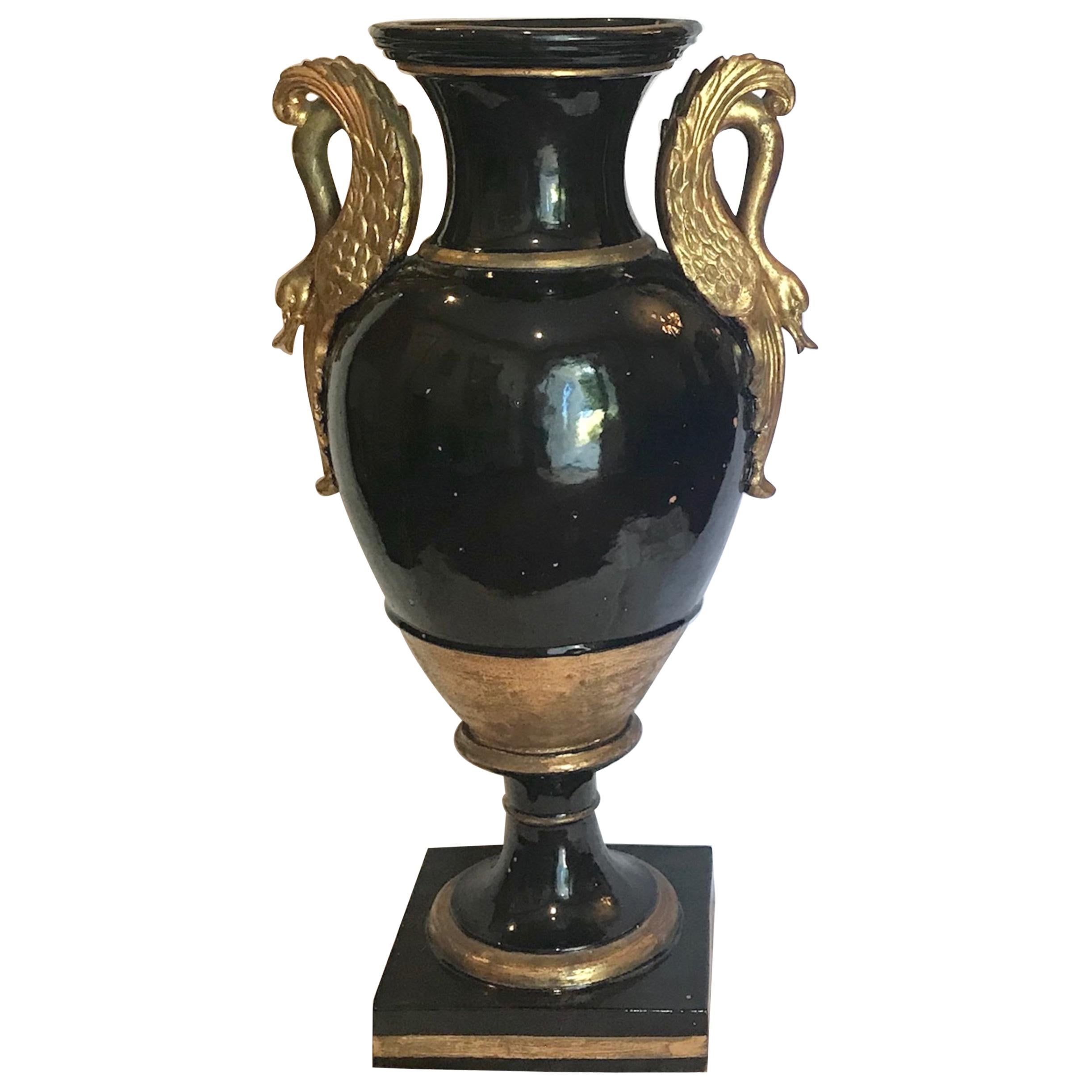Vaso-Urna monumentale francese del XIX secolo in terracotta smaltata blu cobalto in vendita