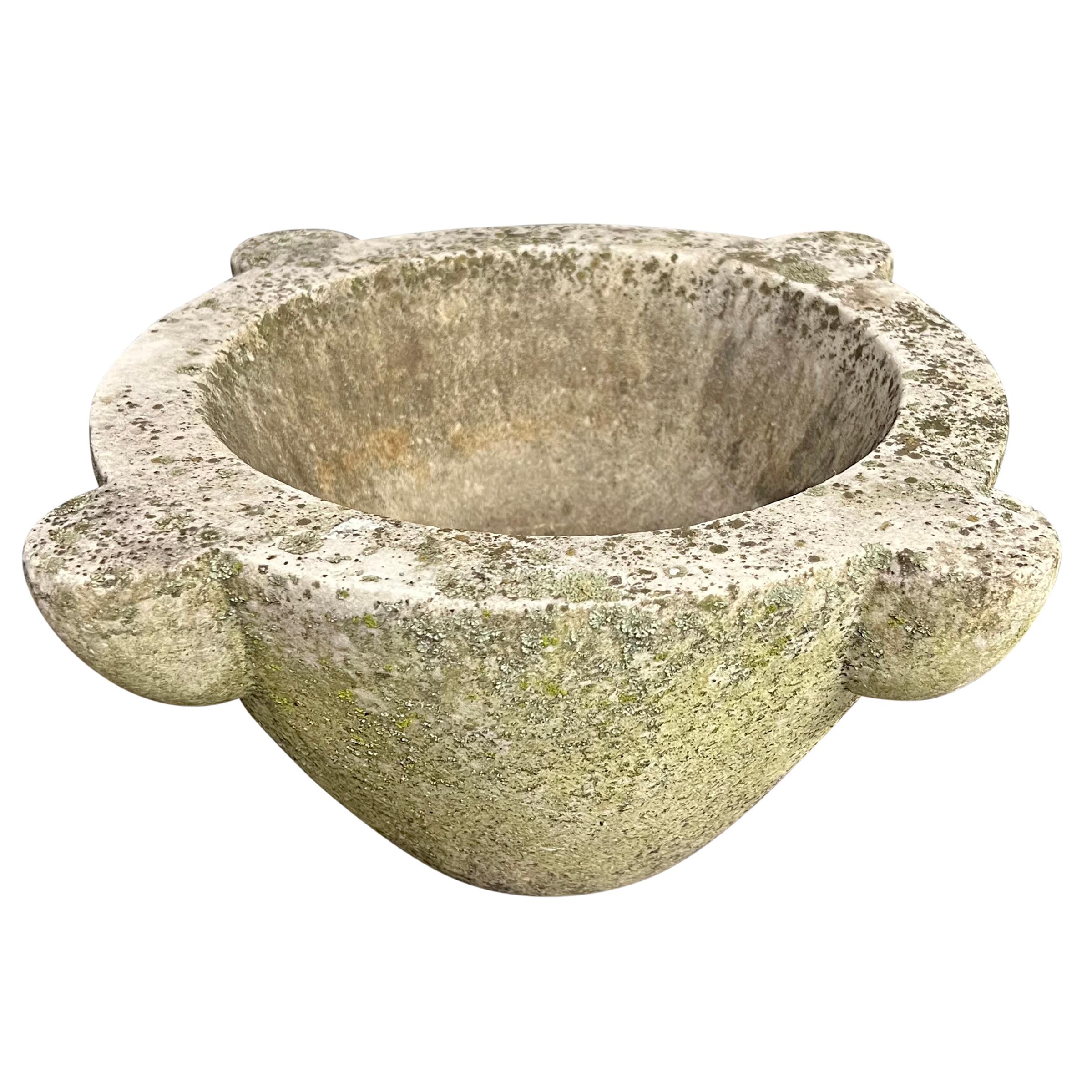 19th Century French Moss and Lichen Covered Marble Mortar In Good Condition In Chicago, IL