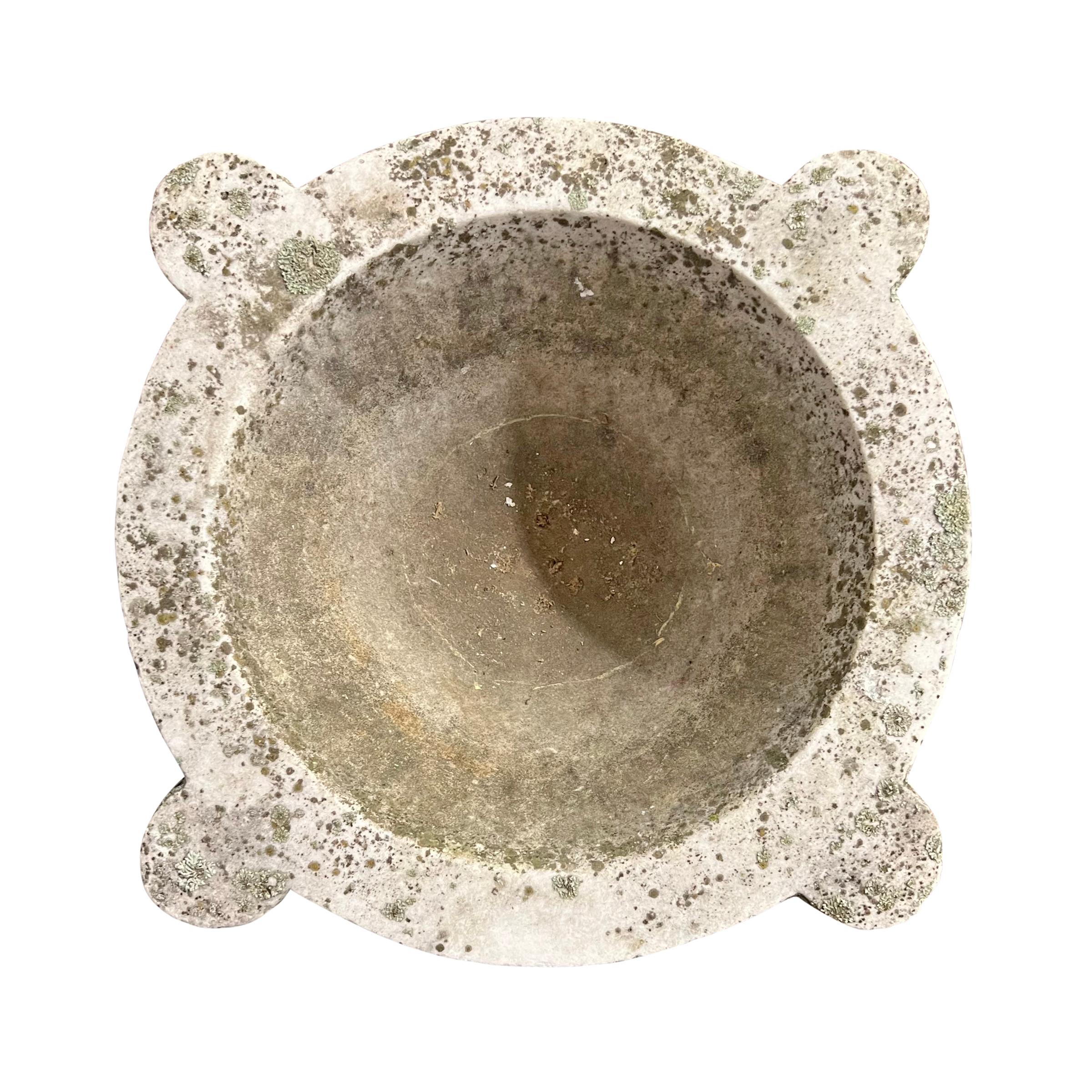19th Century French Moss and Lichen Covered Marble Mortar For Sale 3