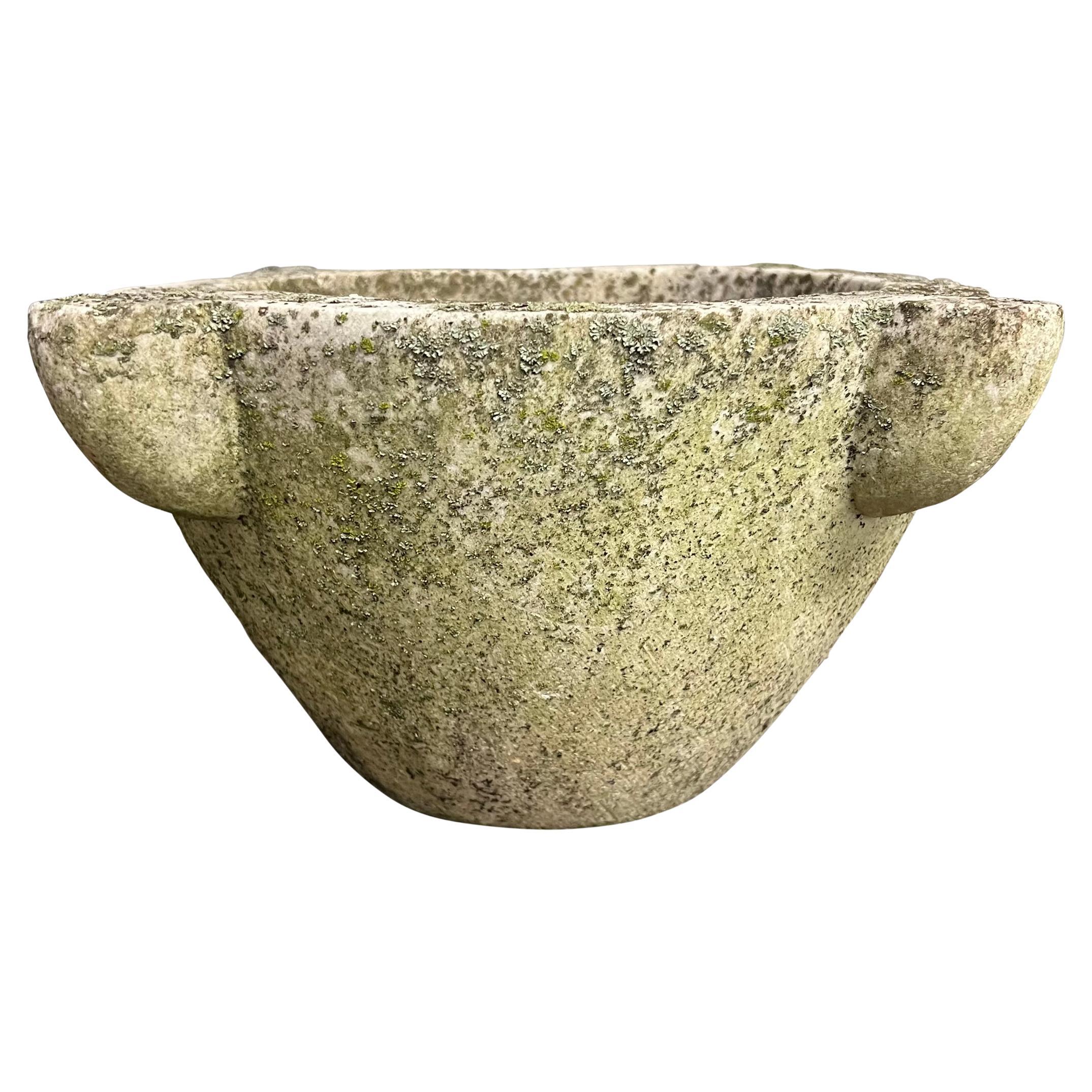 19th Century French Moss and Lichen Covered Marble Mortar