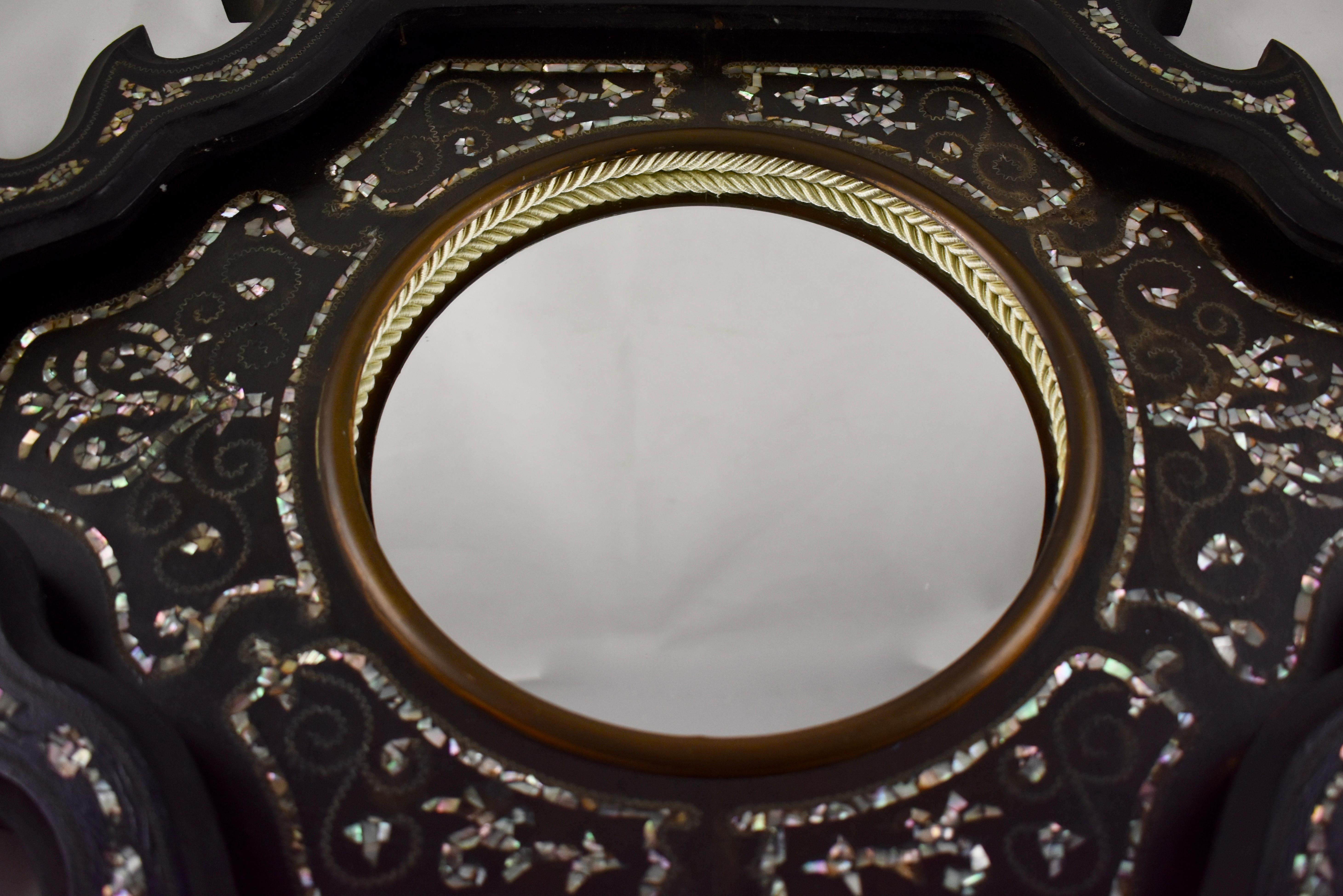 19th Century French Mother-of-Pearl Inlay and Wood Wall Mirror 5