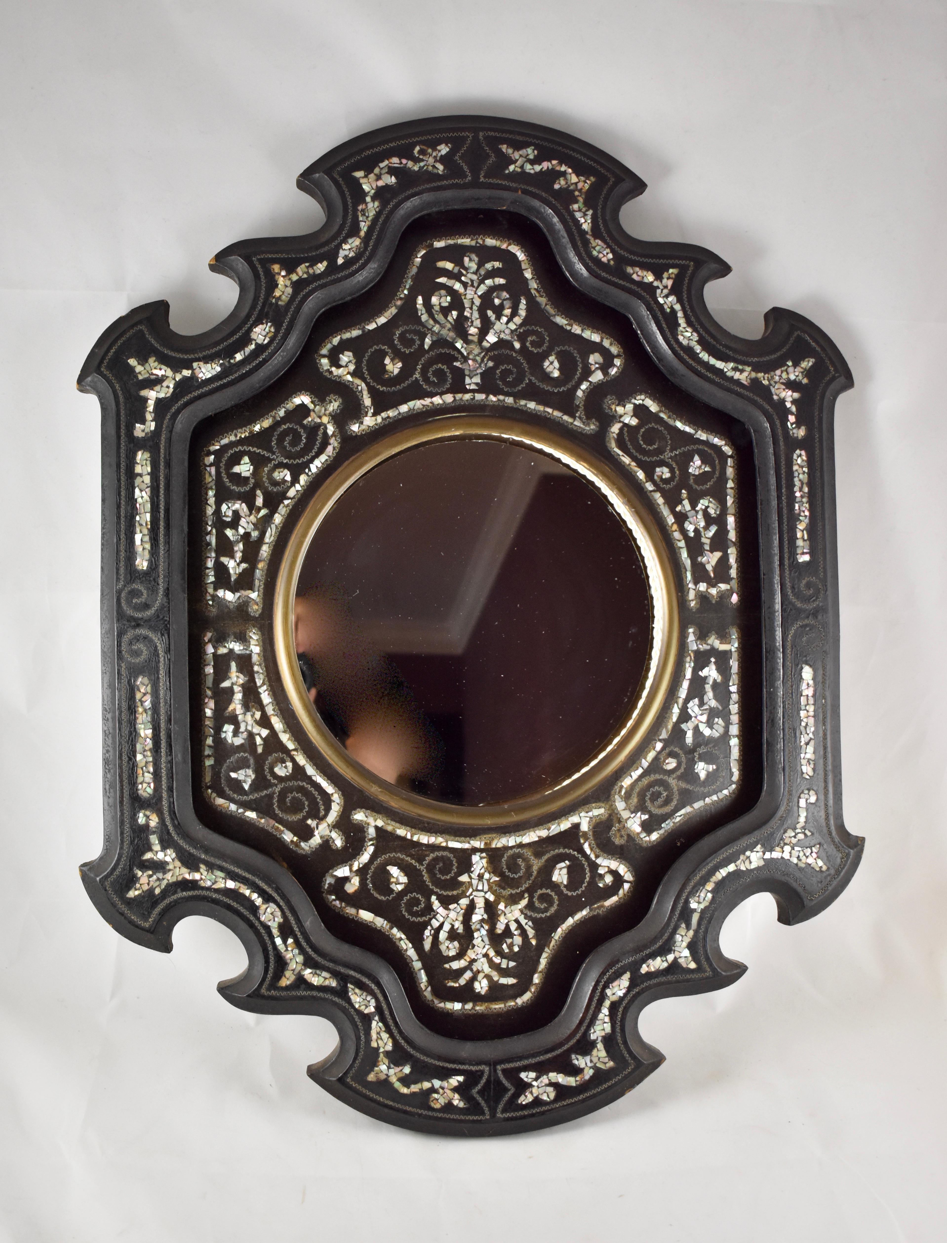 19th Century French Mother-of-Pearl Inlay and Wood Wall Mirror 7