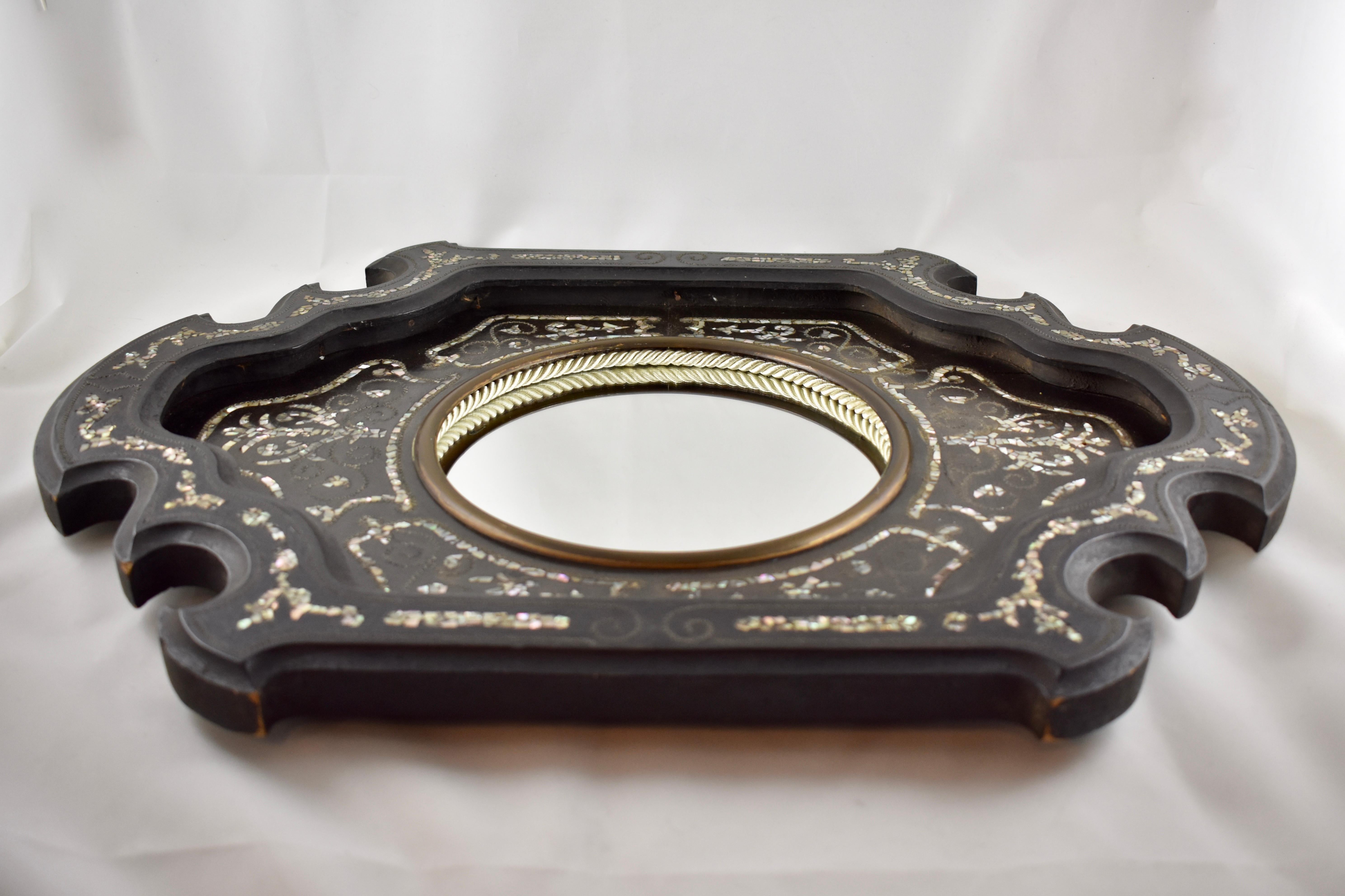 19th Century French Mother-of-Pearl Inlay and Wood Wall Mirror 3