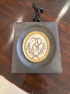 19th Century French Mourning Hair Art Framed circa 1800's monogram