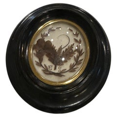 19th Century French Mourning Hair Art Framed circa 1800's monogram Oval Floral 2