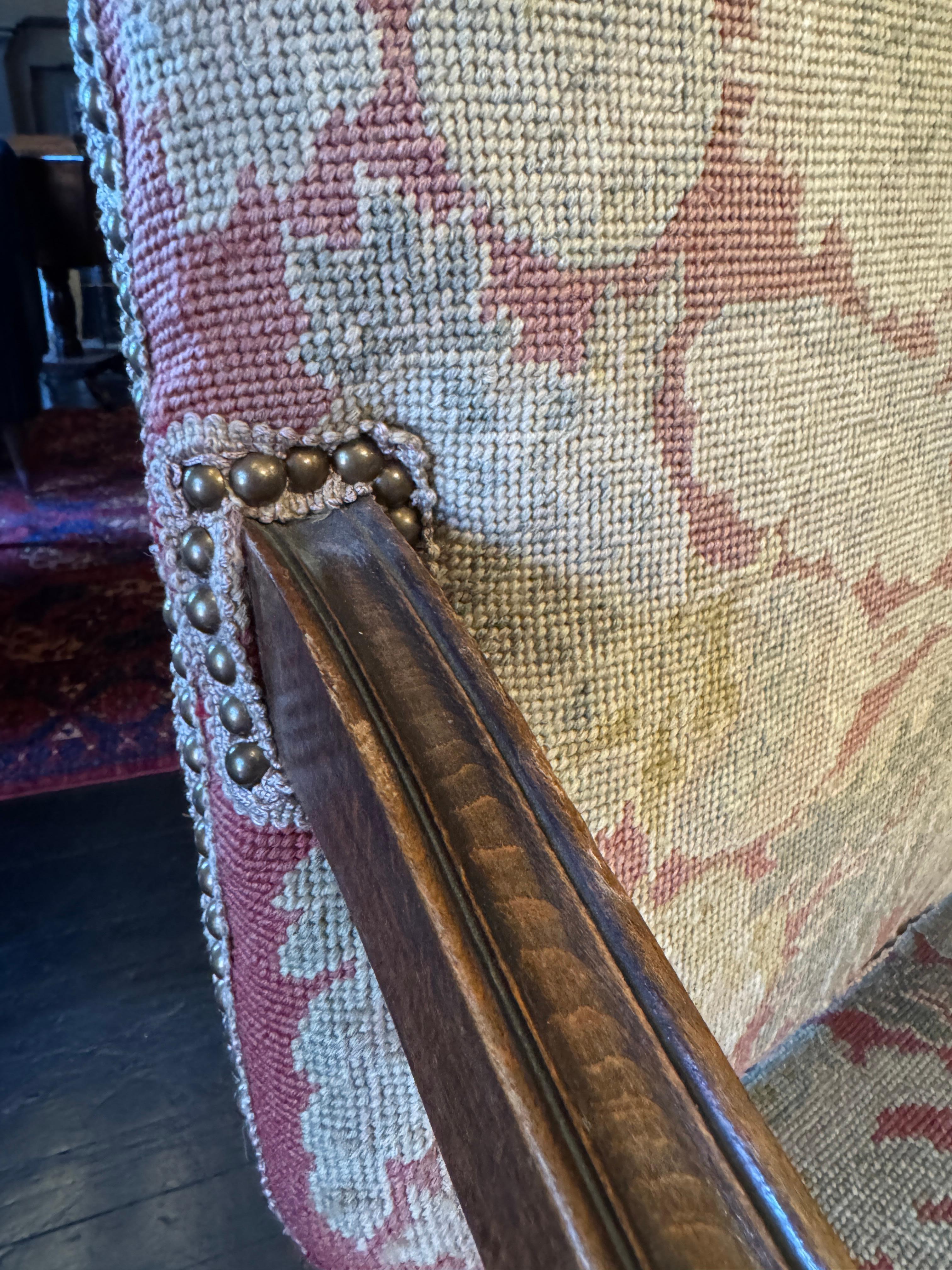 Louis XIV 19th Century French Mouton Oak Chair with Needlepoint Upholstery For Sale