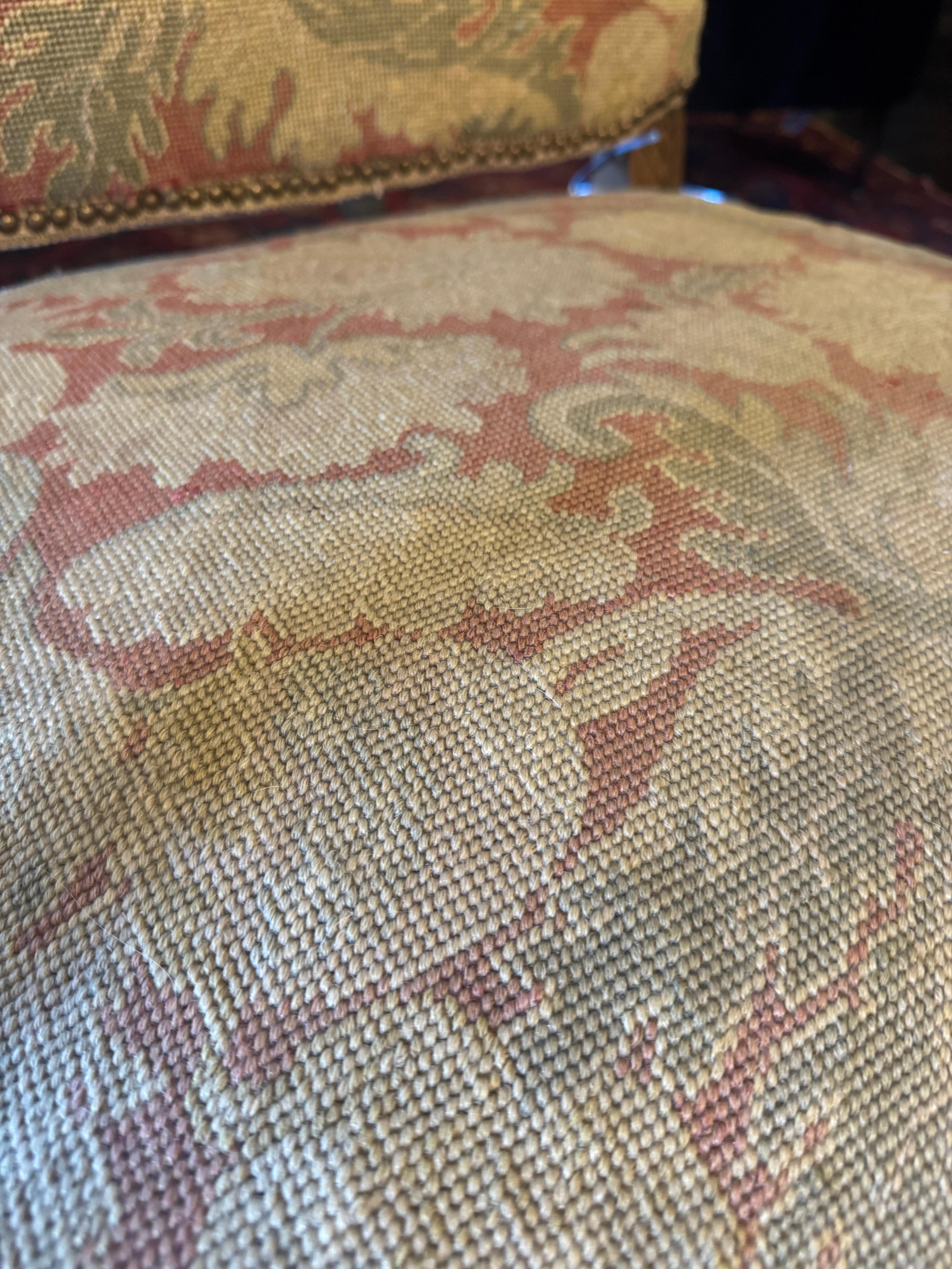 19th Century French Mouton Oak Chair with Needlepoint Upholstery In Good Condition For Sale In Middleburg, VA