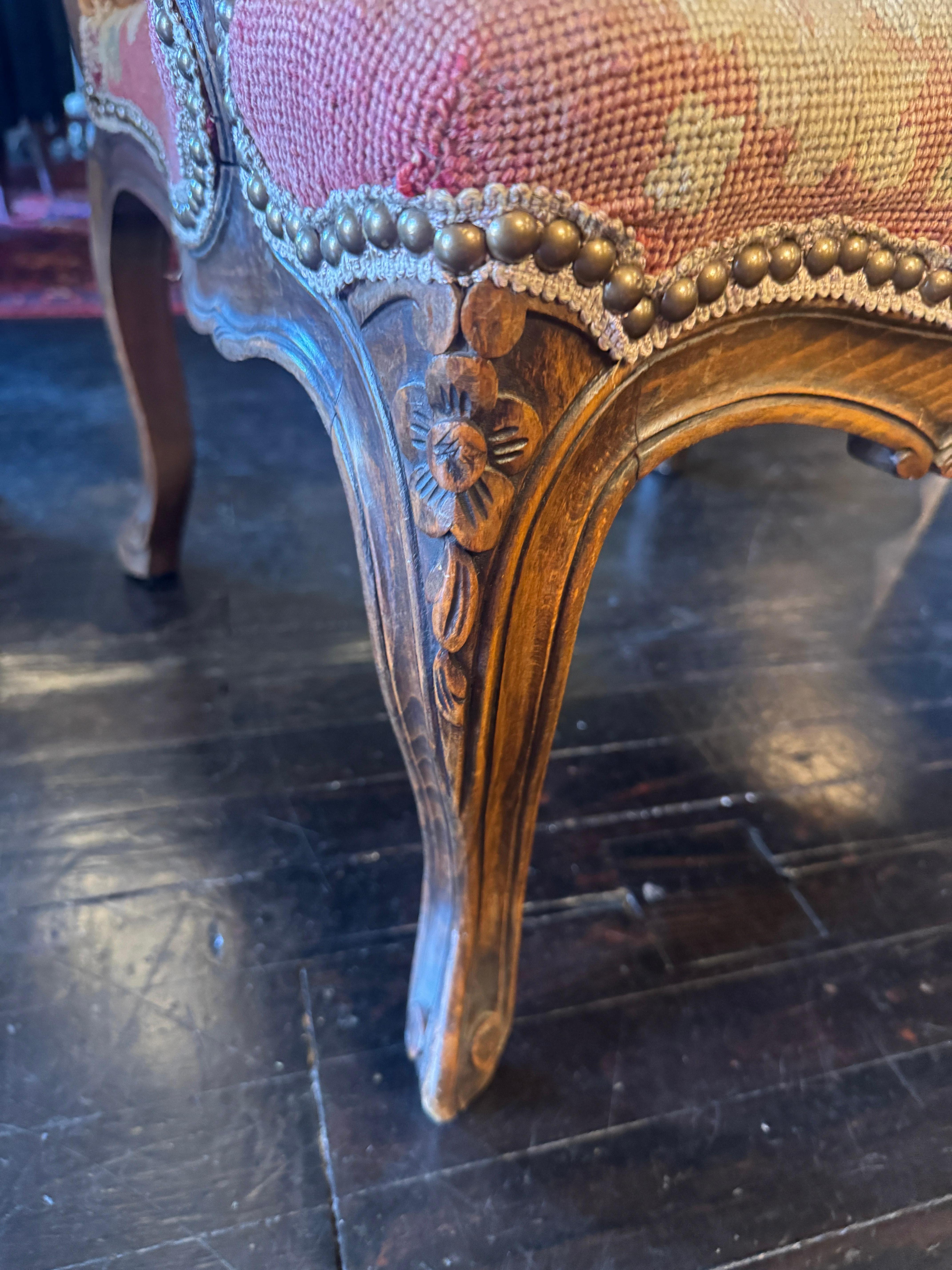 19th Century French Mouton Oak Chair with Needlepoint Upholstery For Sale 2