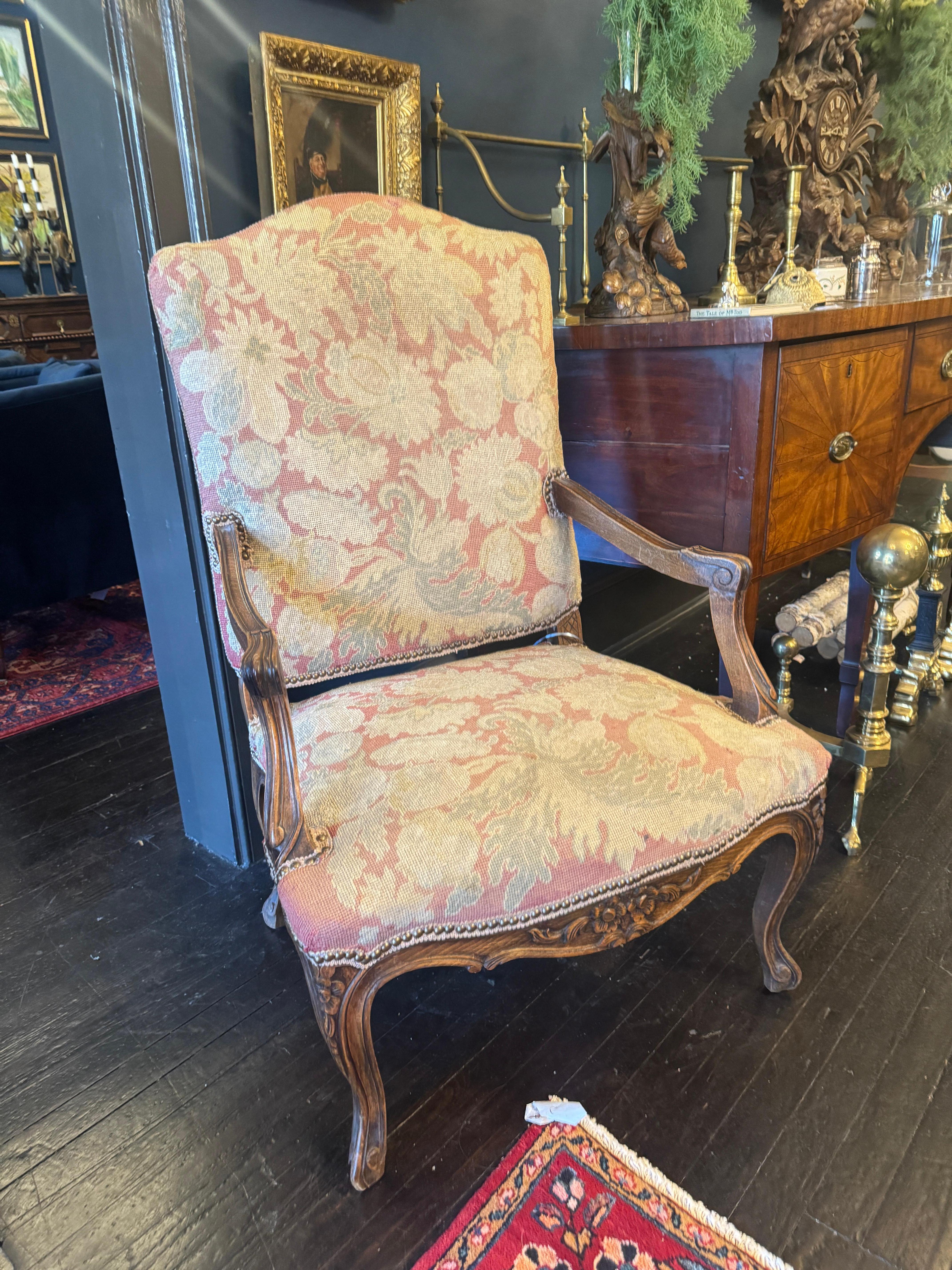 19th Century French Mouton Oak Chair with Needlepoint Upholstery For Sale 4