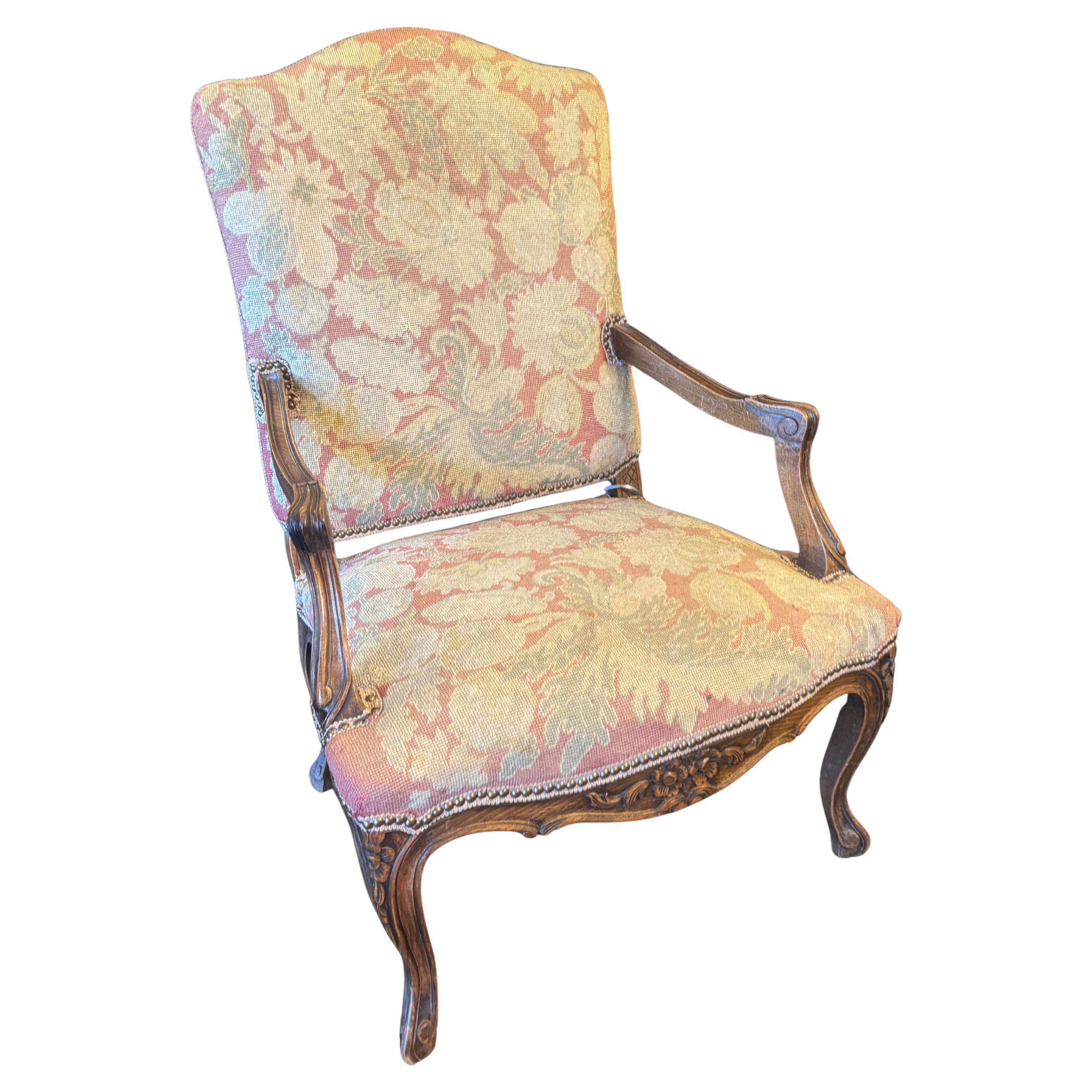 19th Century French Mouton Oak Chair with Needlepoint Upholstery For Sale
