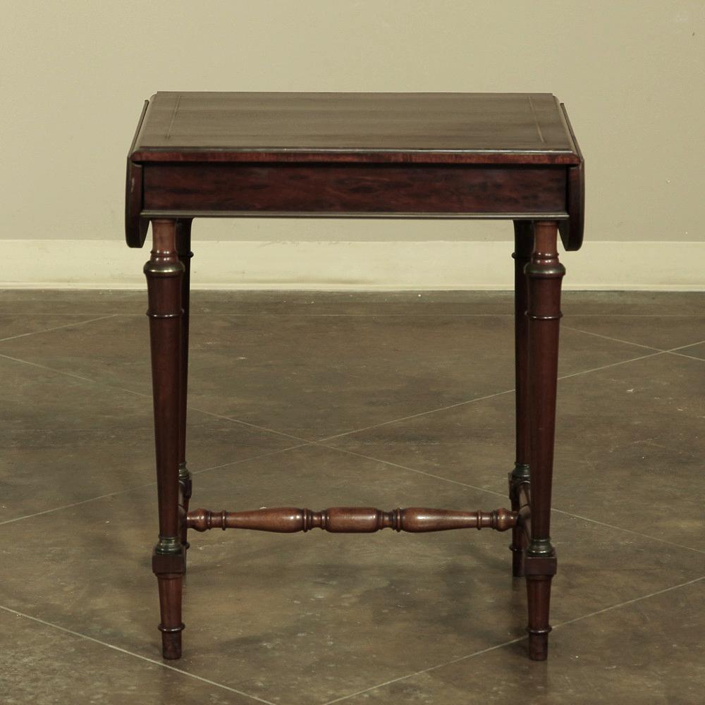 Napoleon III 19th Century French Mueche Mahogany Drop Leaf Occasional Table with Brass Inlay For Sale