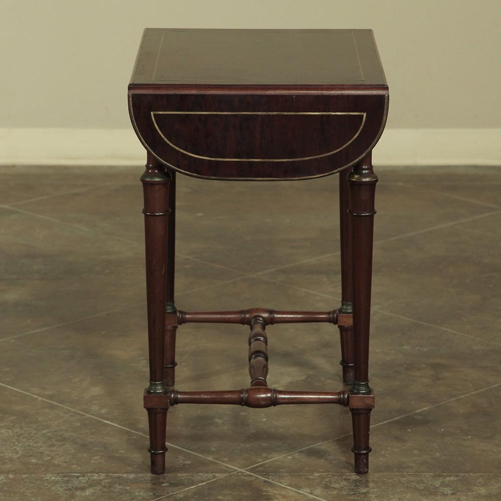 19th Century French Mueche Mahogany Drop Leaf Occasional Table with Brass Inlay In Good Condition For Sale In Dallas, TX