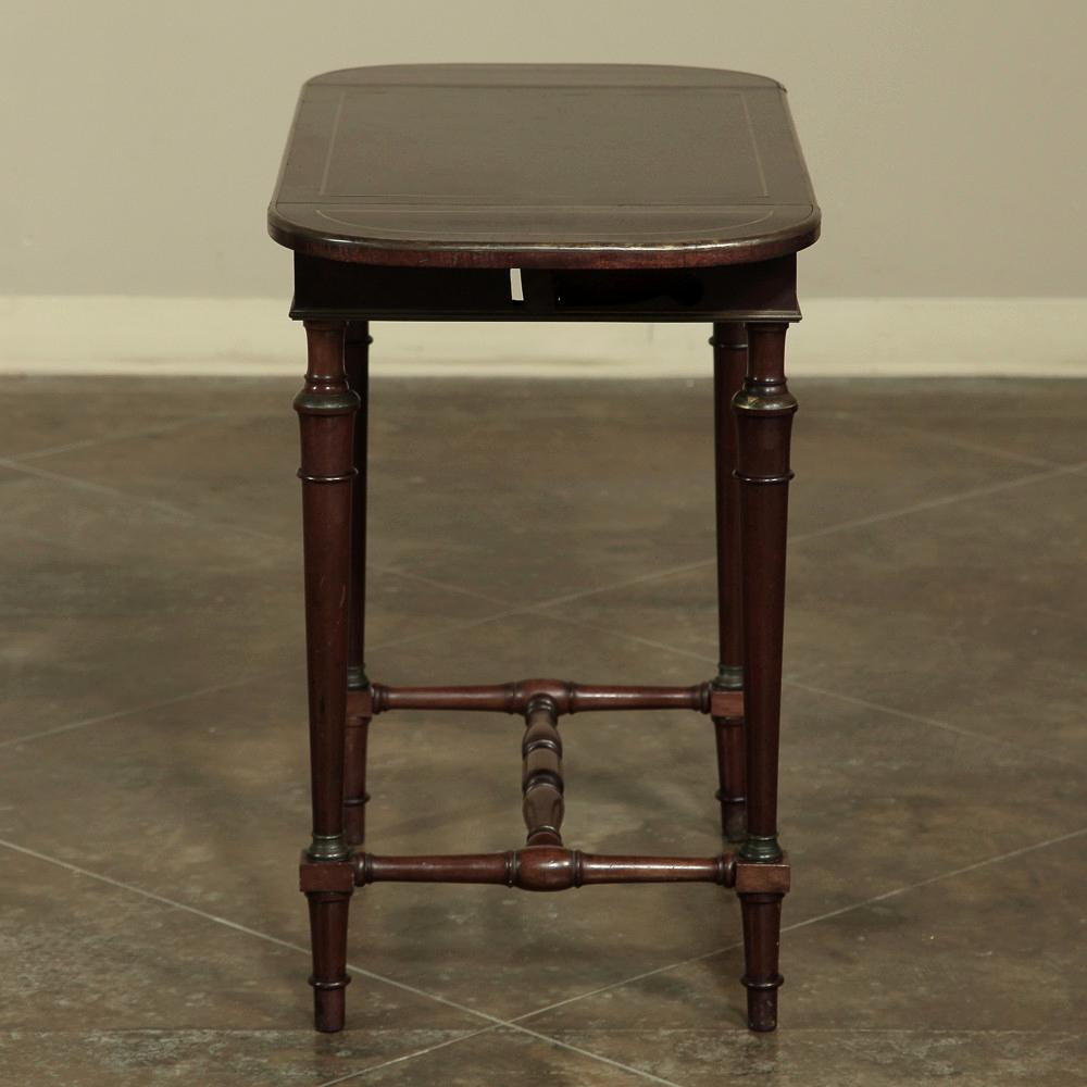 Mid-19th Century 19th Century French Mueche Mahogany Drop Leaf Occasional Table with Brass Inlay For Sale