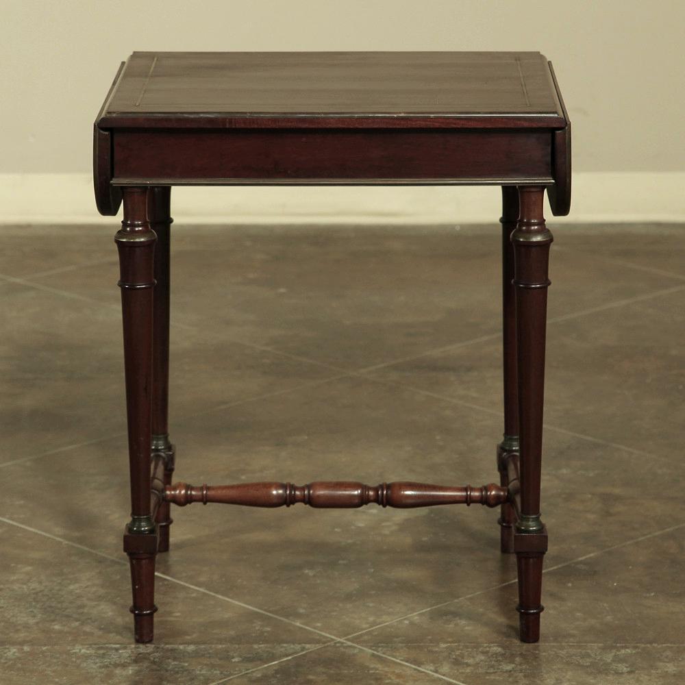 19th Century French Mueche Mahogany Drop Leaf Occasional Table with Brass Inlay For Sale 1