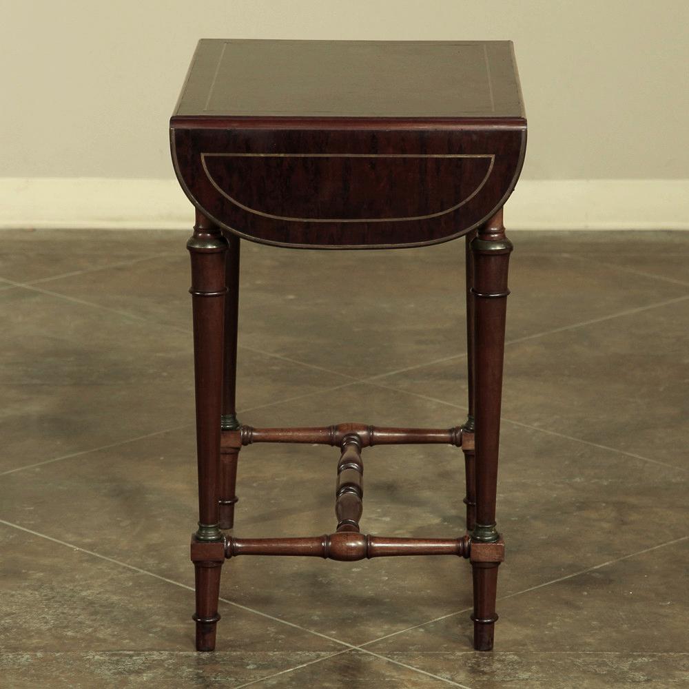 19th Century French Mueche Mahogany Drop Leaf Occasional Table with Brass Inlay For Sale 2