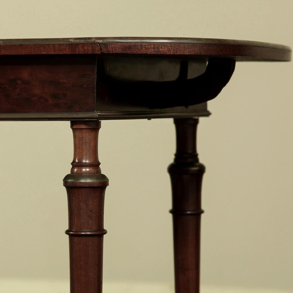 19th Century French Mueche Mahogany Drop Leaf Occasional Table with Brass Inlay For Sale 3