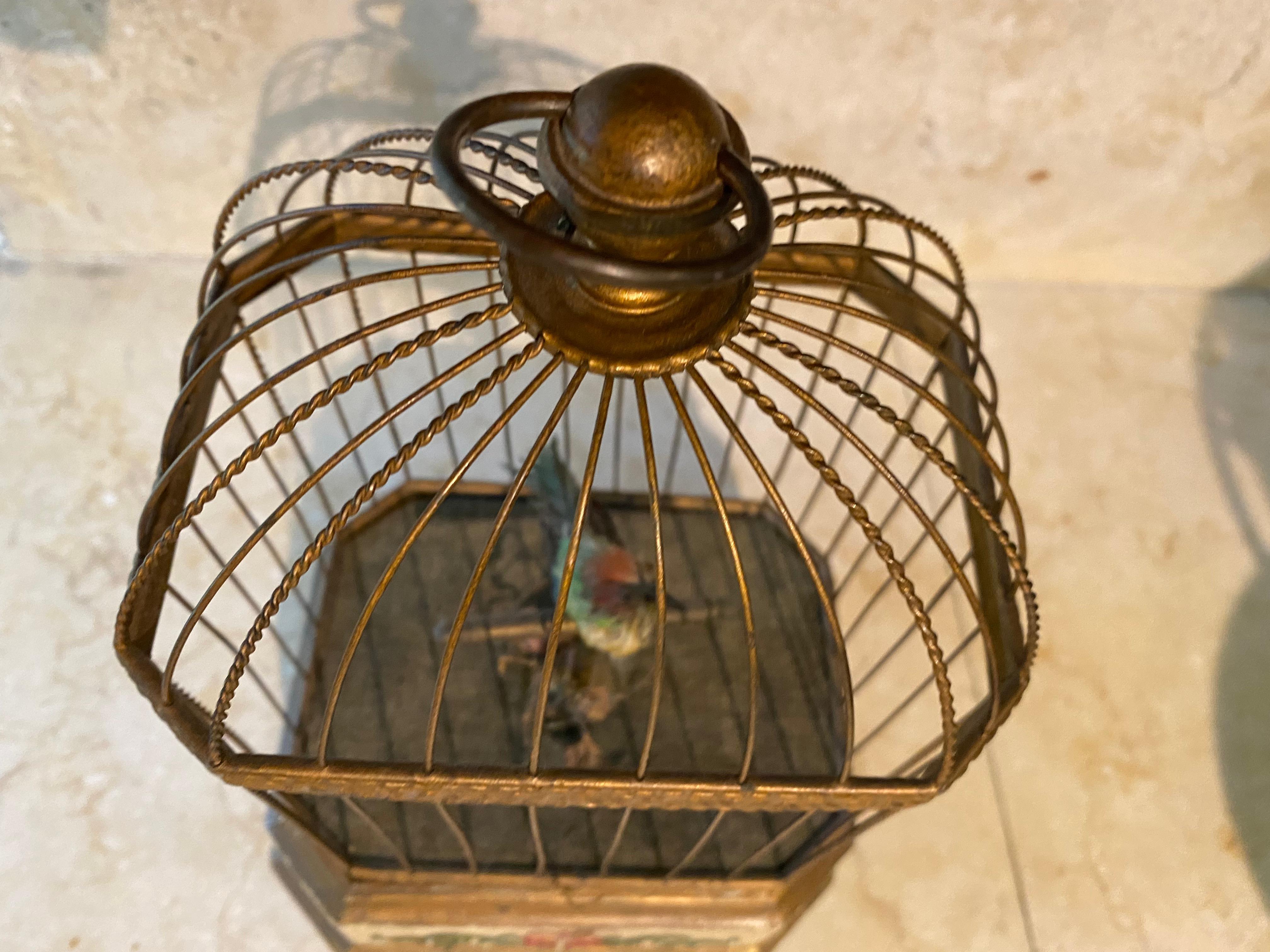 Hand-Crafted 19th Century French Musical & Animated Rectangle Birdcage For Sale