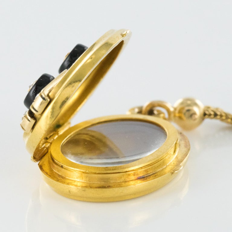 19th Century French Napoleon 3 Diamond Enamelled Locket Pendant Necklace For Sale 4