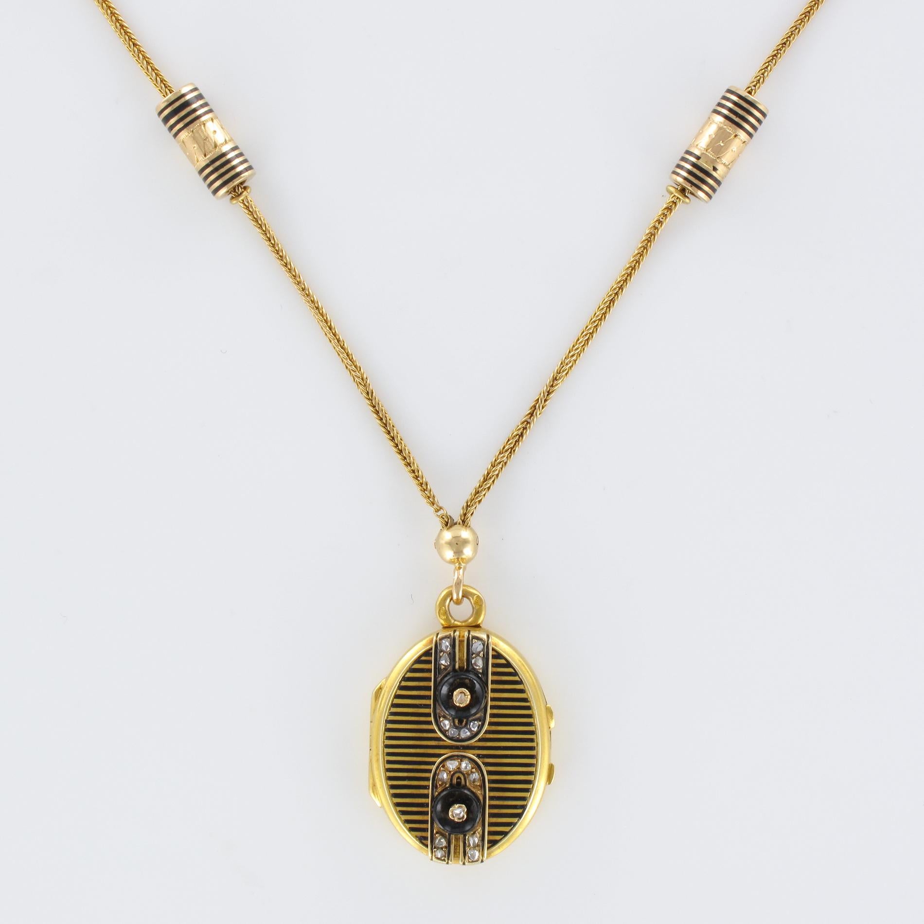 19th Century French Napoleon 3 Diamond Enamelled Locket Pendant Necklace For Sale 11