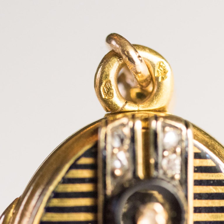 19th Century French Napoleon 3 Diamond Enamelled Locket Pendant Necklace For Sale 12