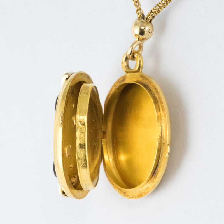 19th Century French Napoleon 3 Diamond Enamelled Locket Pendant Necklace For Sale 2