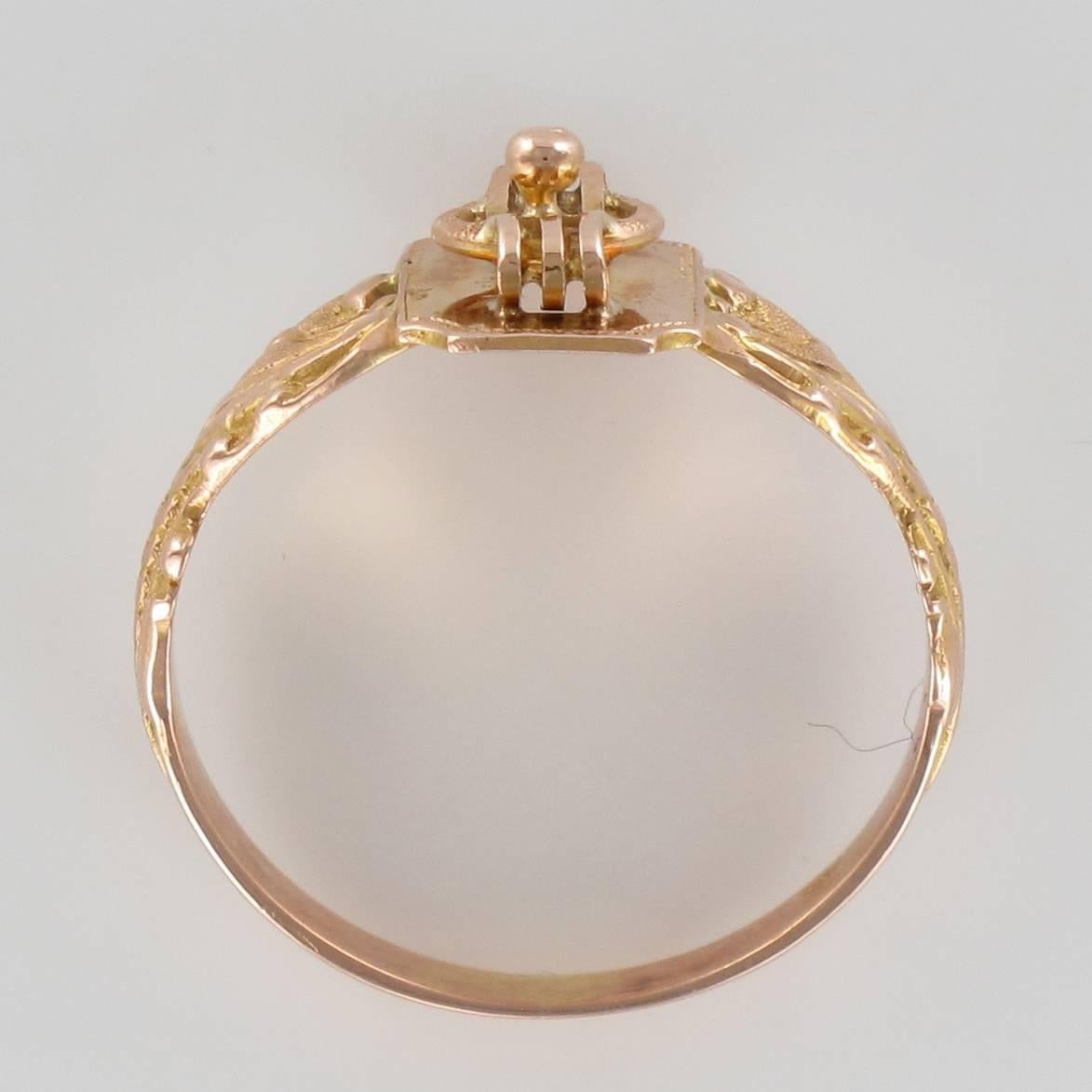 19th Century French Napoleon III 18 Karat Rose Gold Promise Engagement Ring 1