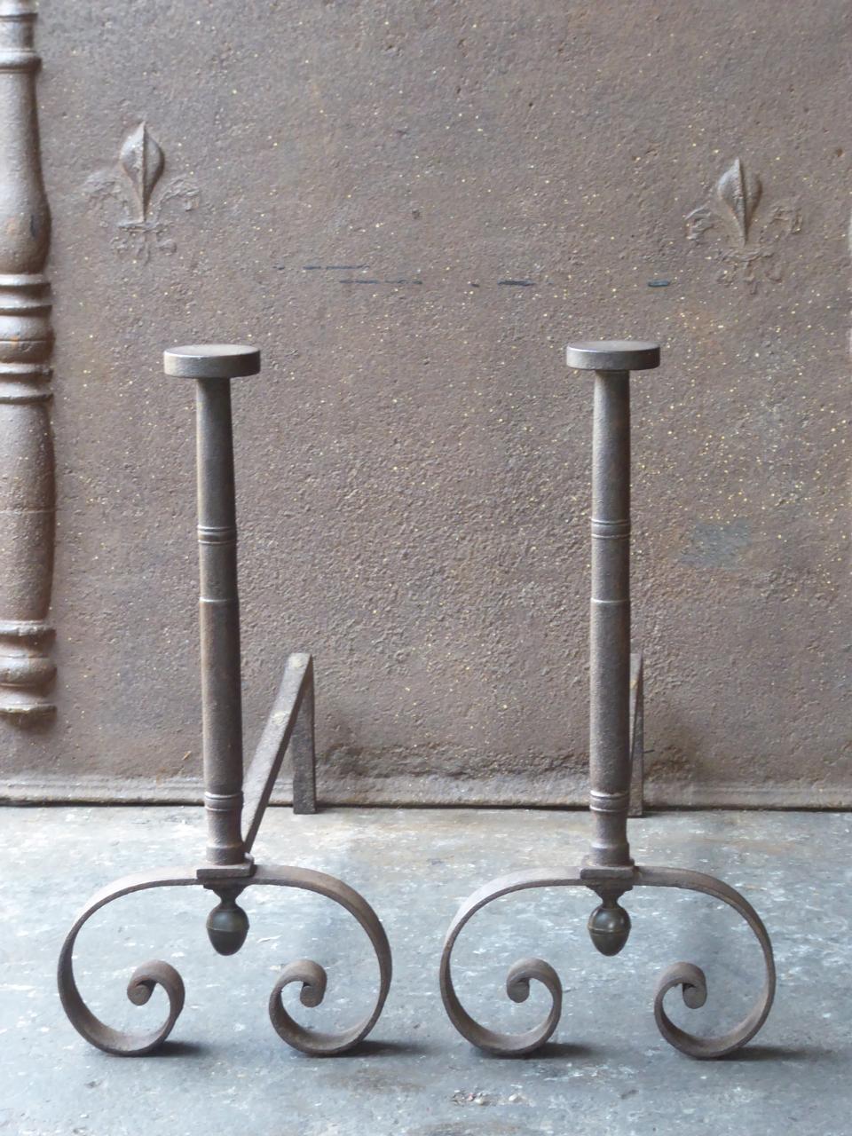 19th century French Napoleon III andirons made of wrought iron. The condition is good.







 