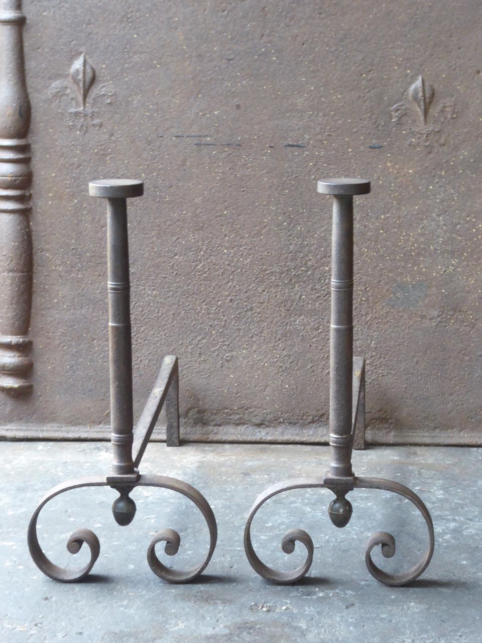 Forged 19th Century French Napoleon III Andirons or Firedogs For Sale