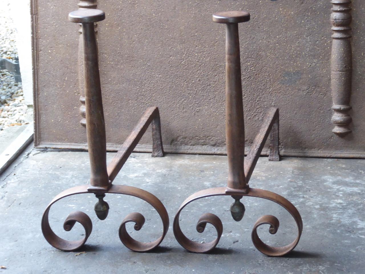 Forged 19th Century French Napoleon III Andirons or Firedogs For Sale
